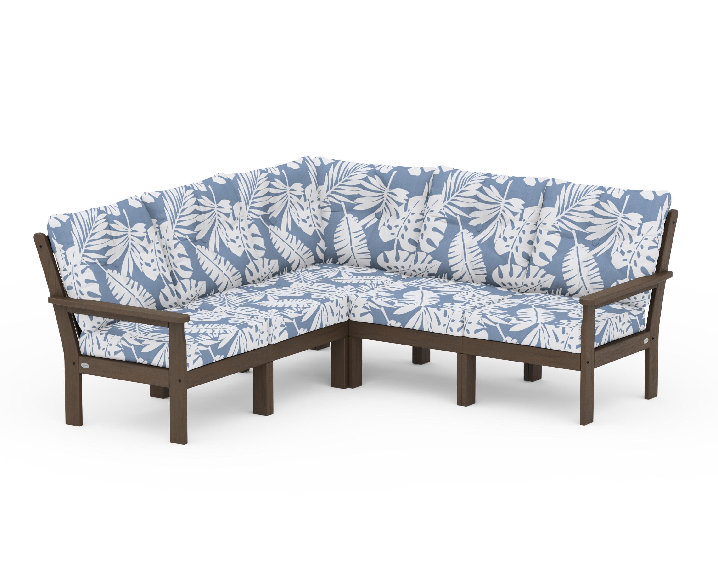 Vineyard 5-Piece Sectional in Kona / Leaf Sky Blue