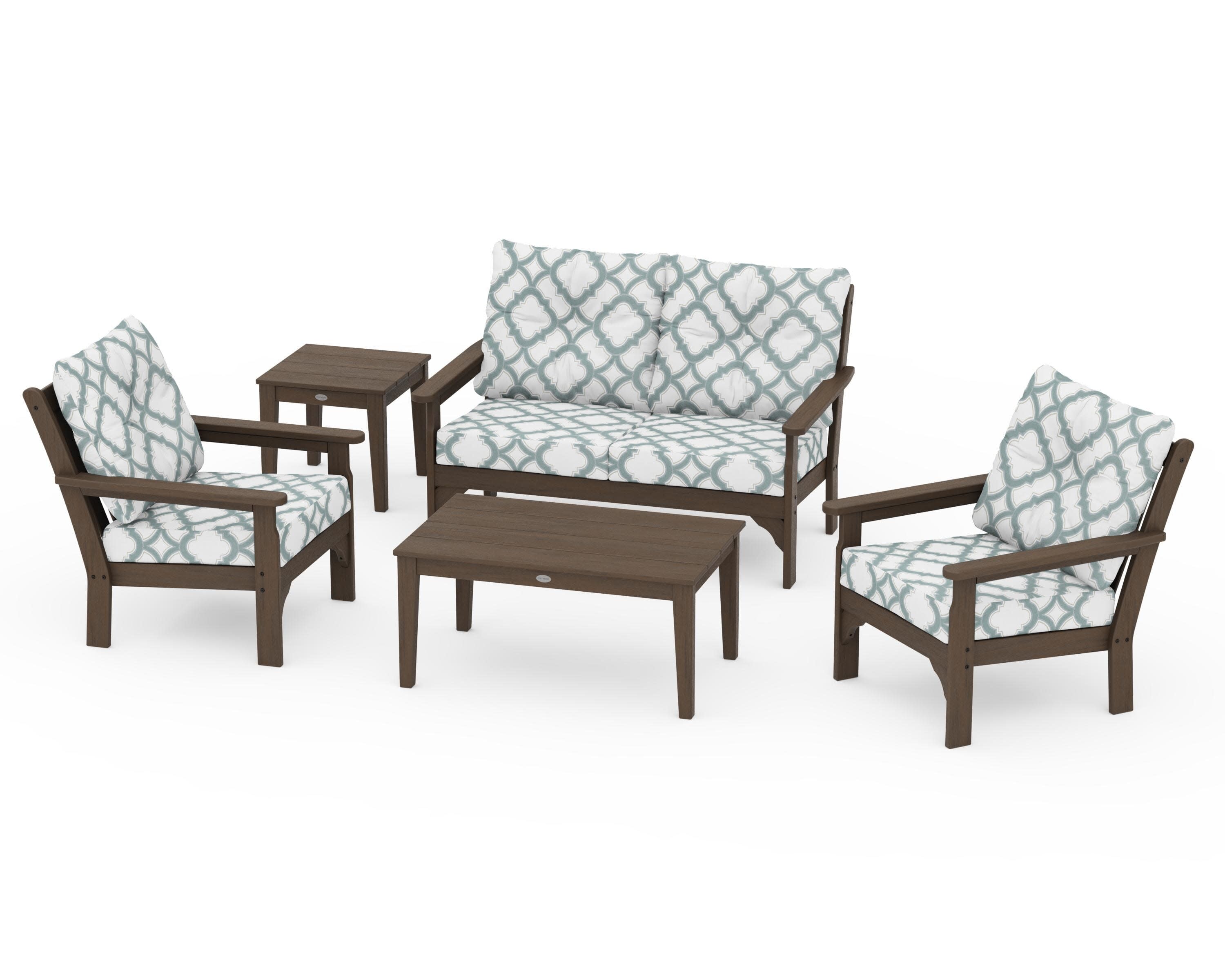 Vineyard 5-Piece Deep Seating Set in Kona / Trellis Glacier Spa
