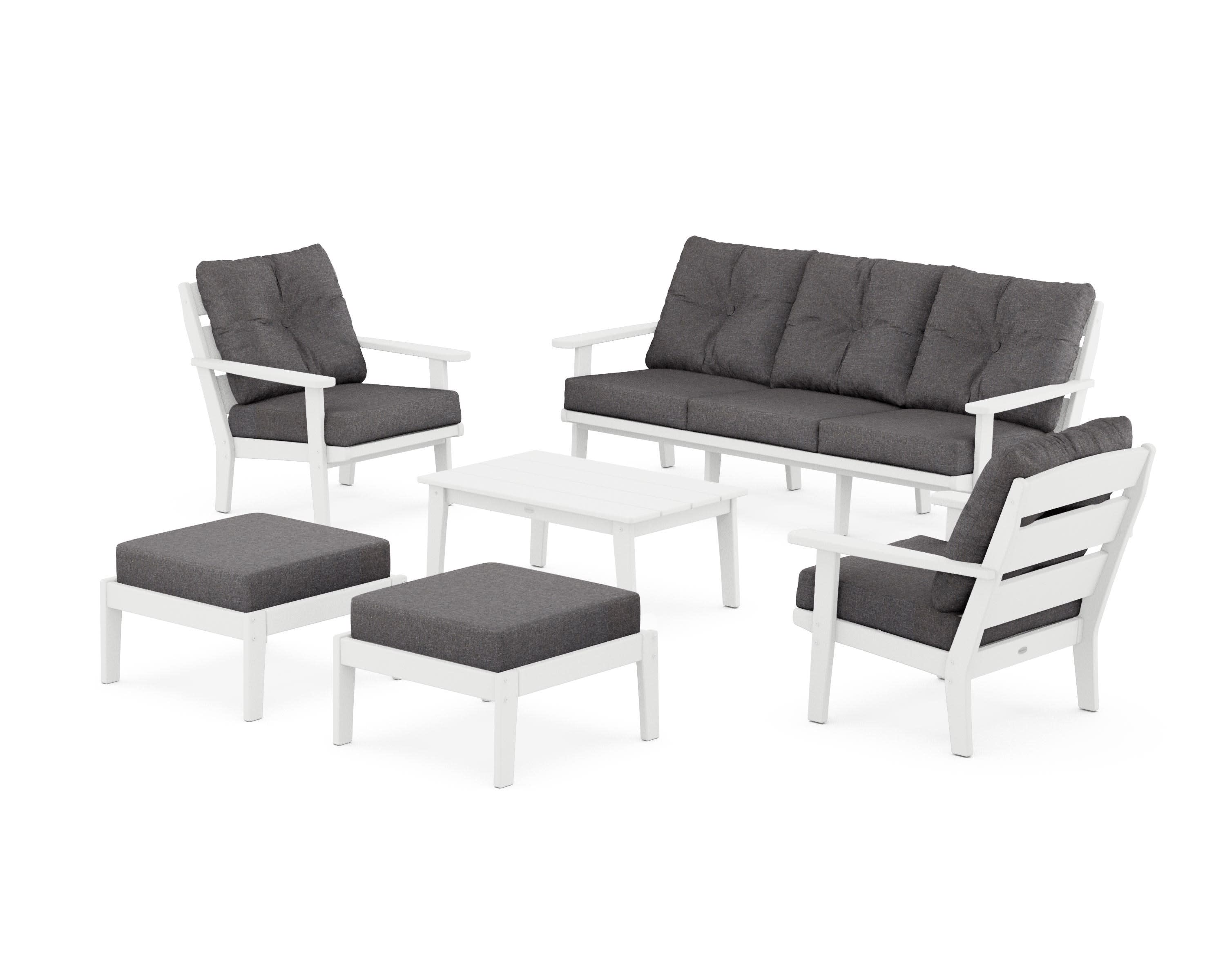 Lakeside 6-Piece Lounge Sofa Set in White / Ash Charcoal