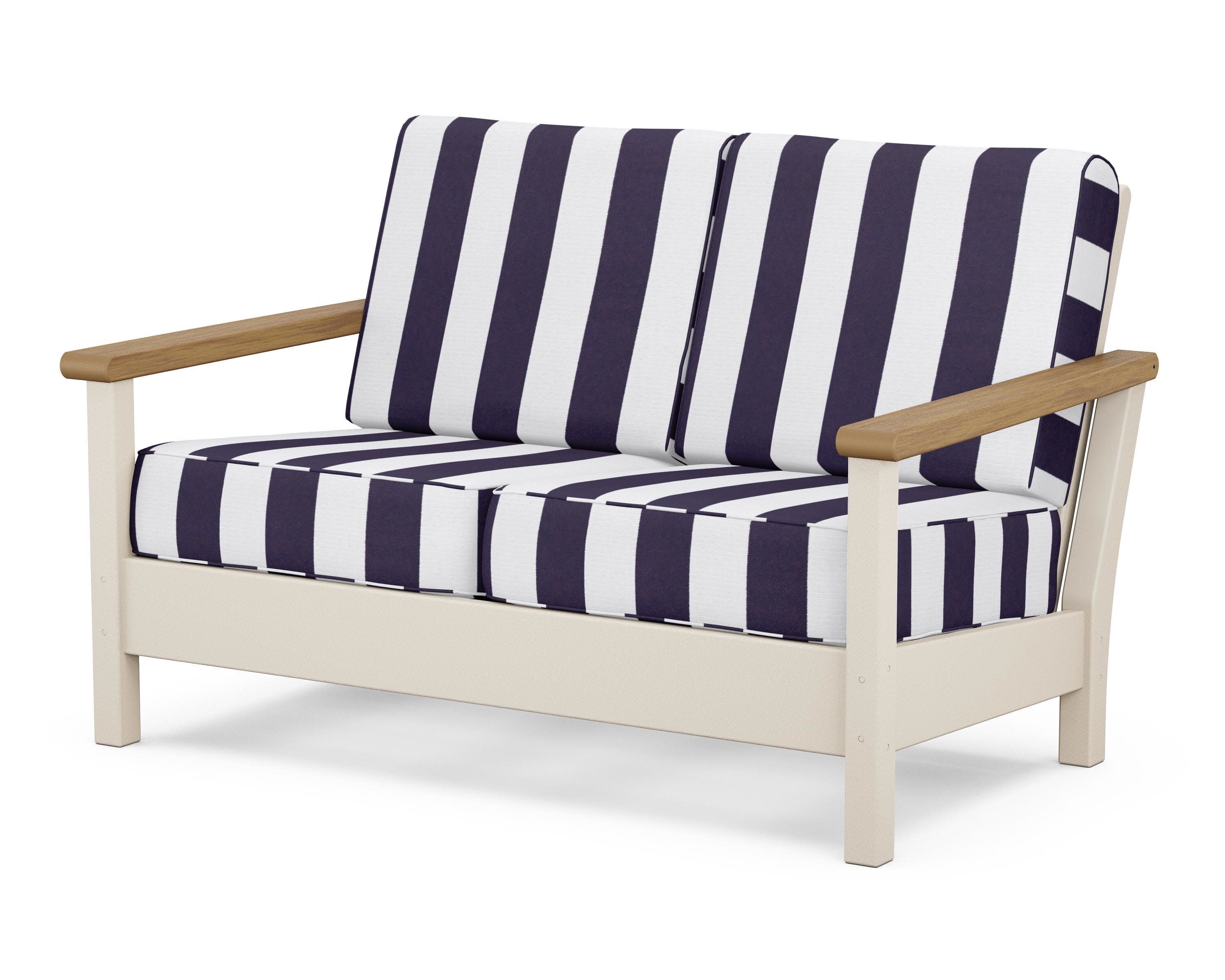 Harbour Deep Seating Loveseat in Sand / Natural / Cabana Stripe Navy