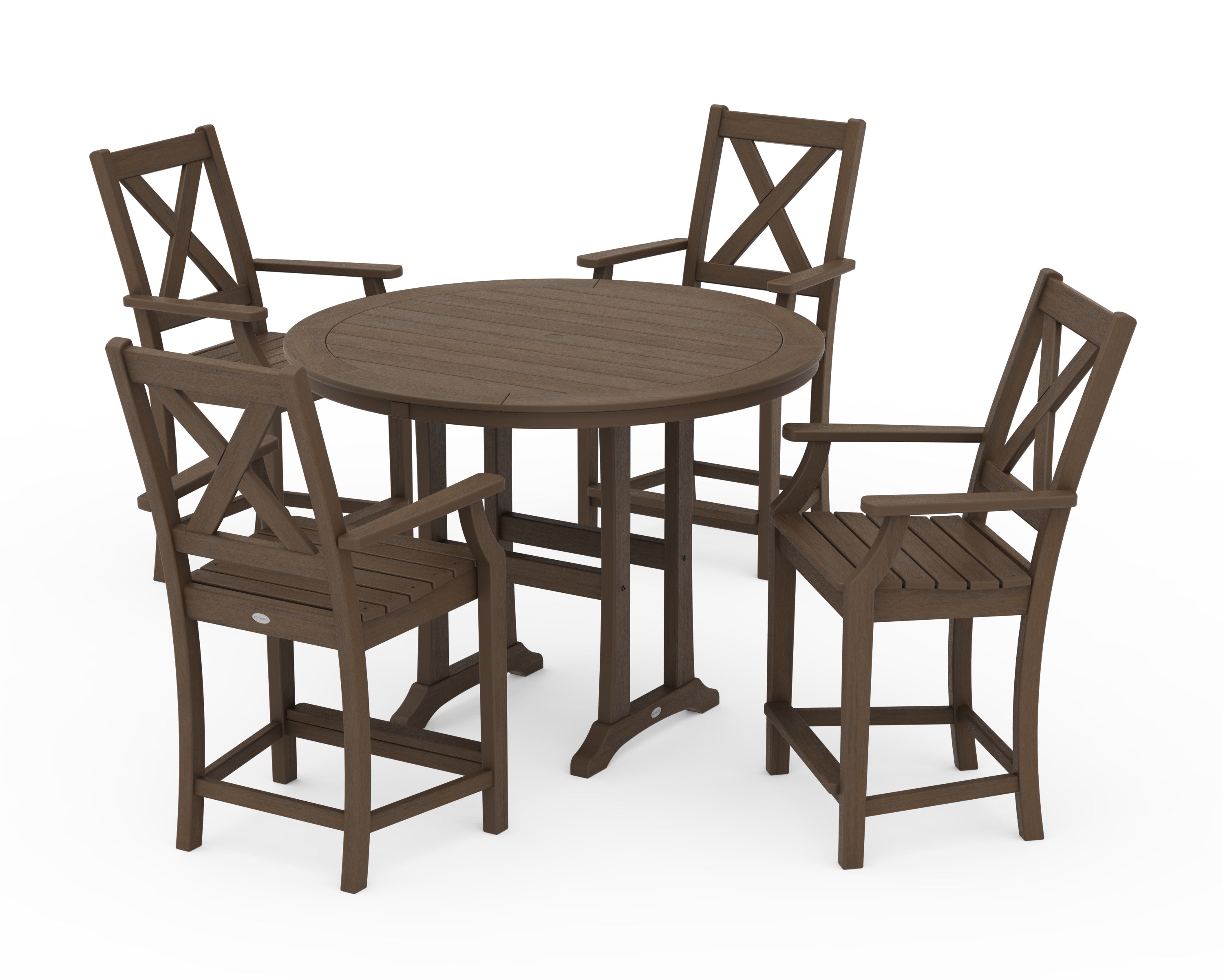 Braxton 5-Piece Nautical Trestle Arm Chair Counter Set in Kona