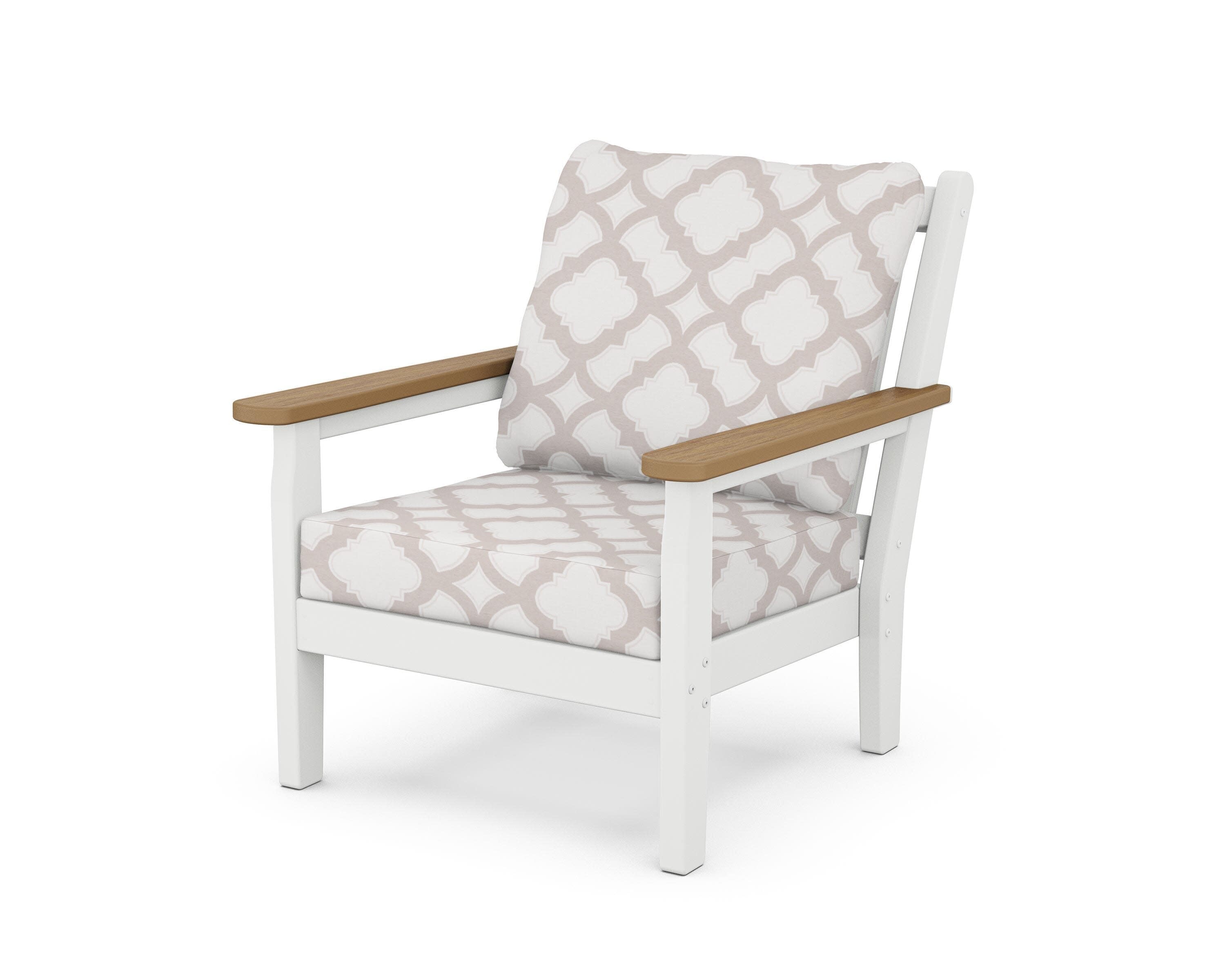 Chippendale Deep Seating Chair in White / Natural / Trellis Dune Burlap