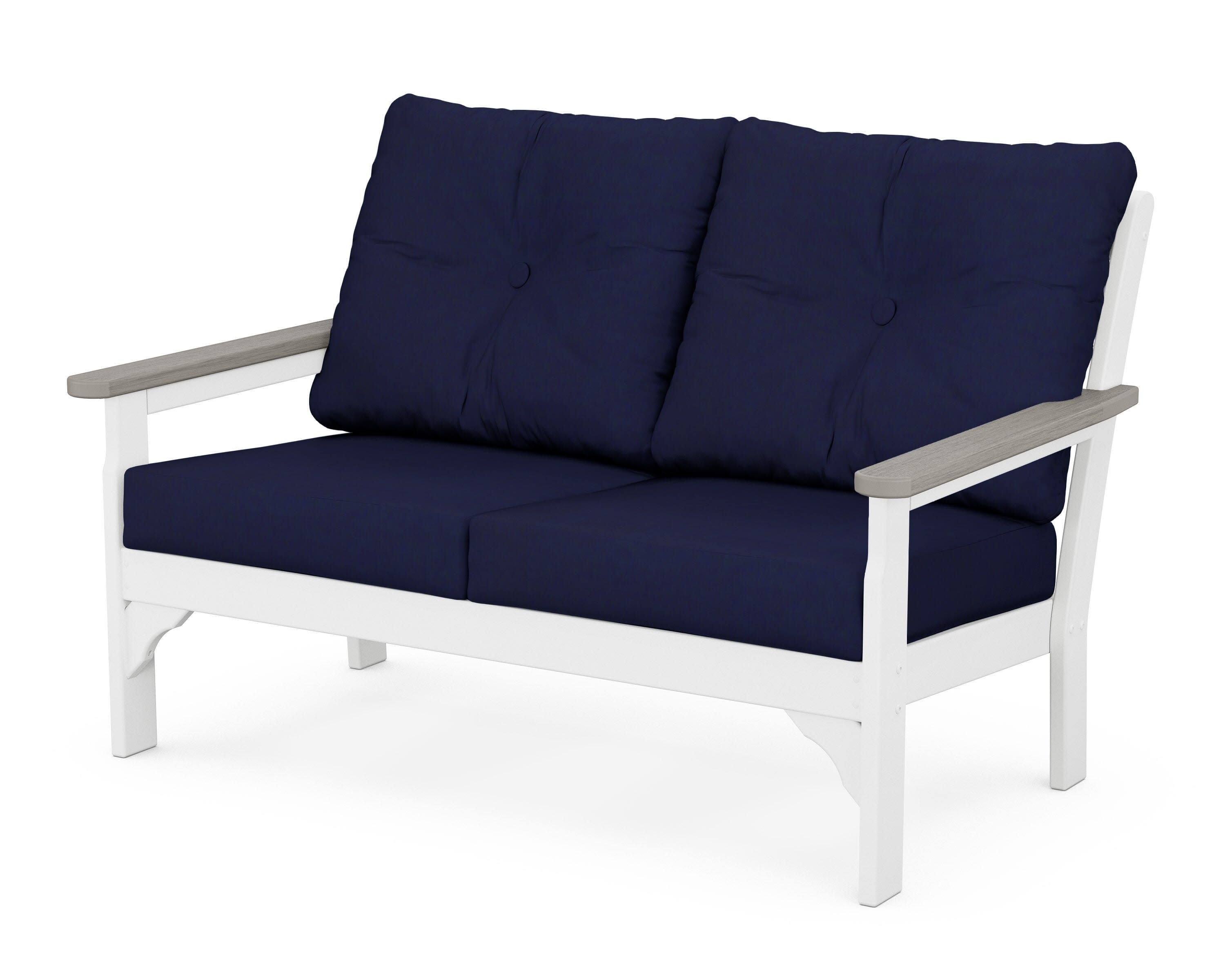 Vineyard Deep Seating Loveseat in White / Driftwood / Navy