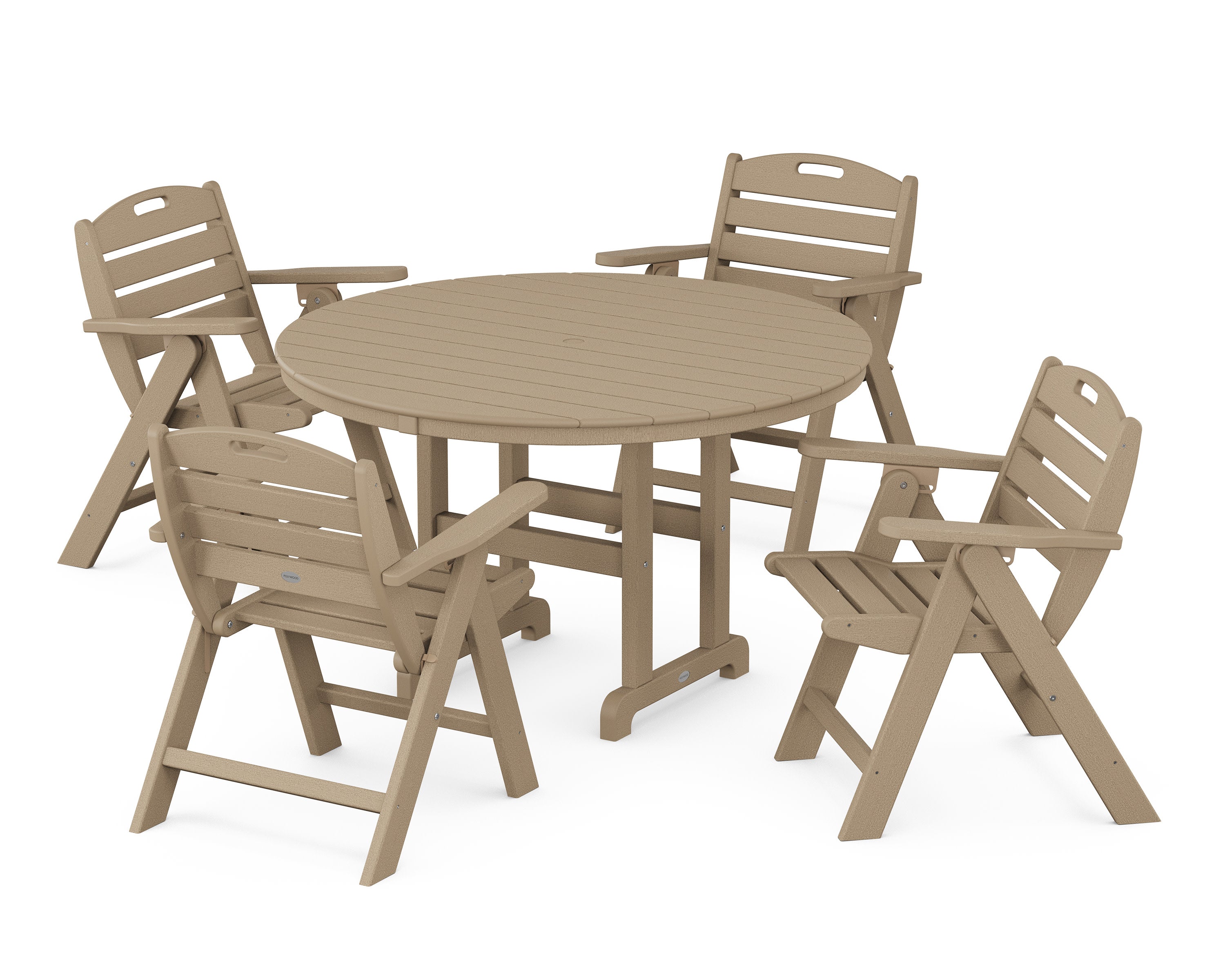 Nautical Folding Lowback Chair 5-Piece Round Farmhouse Dining Set in Vintage Sahara