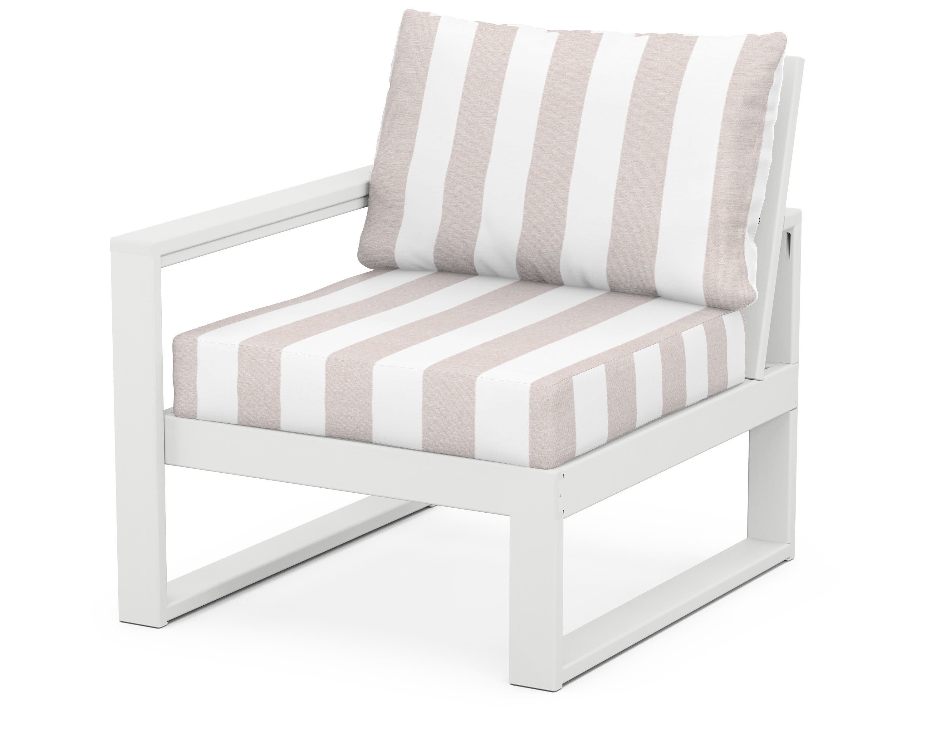 EDGE Modular Left Arm Chair in White / Cabana Stripe Dune Burlap