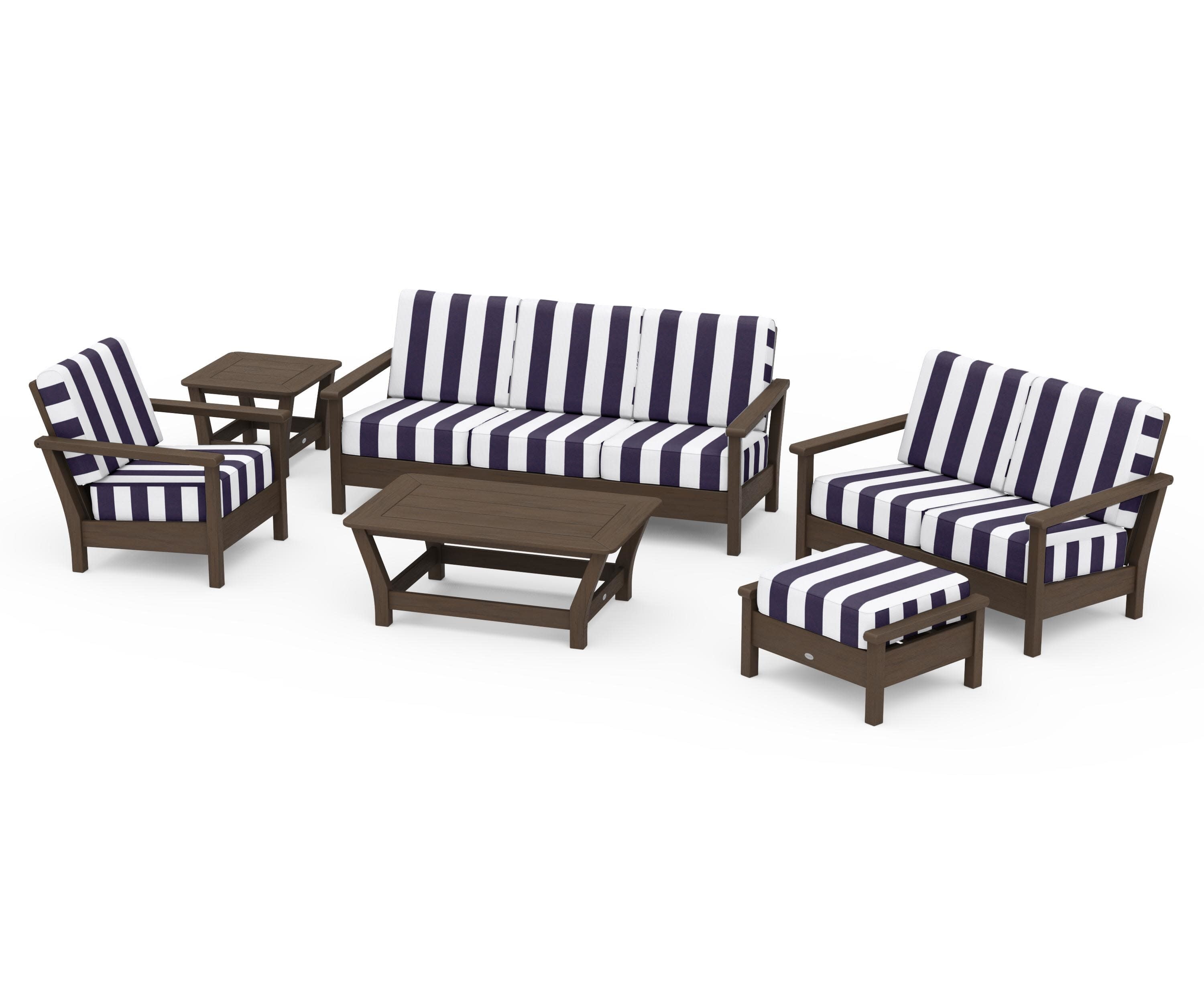 Harbour 6-Piece Outdoor Living Set in Kona / Cabana Stripe Navy
