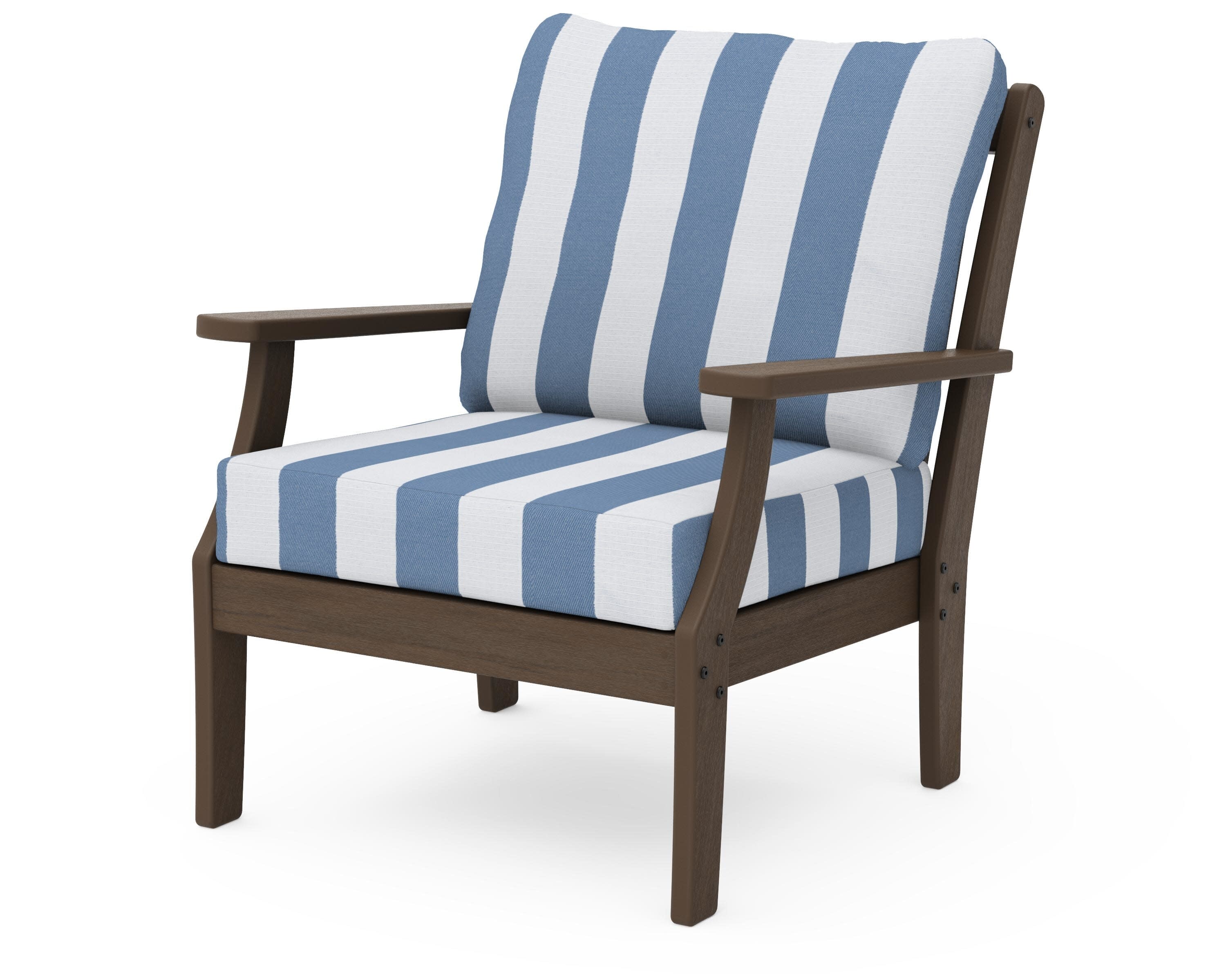 Braxton Deep Seating Chair in Kona / Cabana Stripe Sky Blue