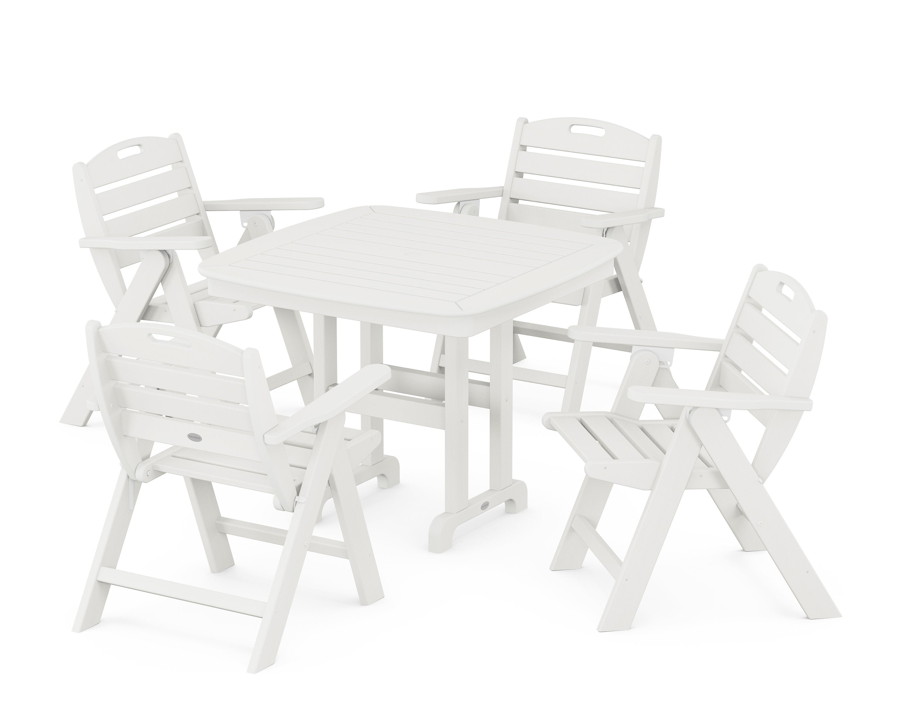 Nautical Folding Lowback Chair 5-Piece Dining Set in Vintage White
