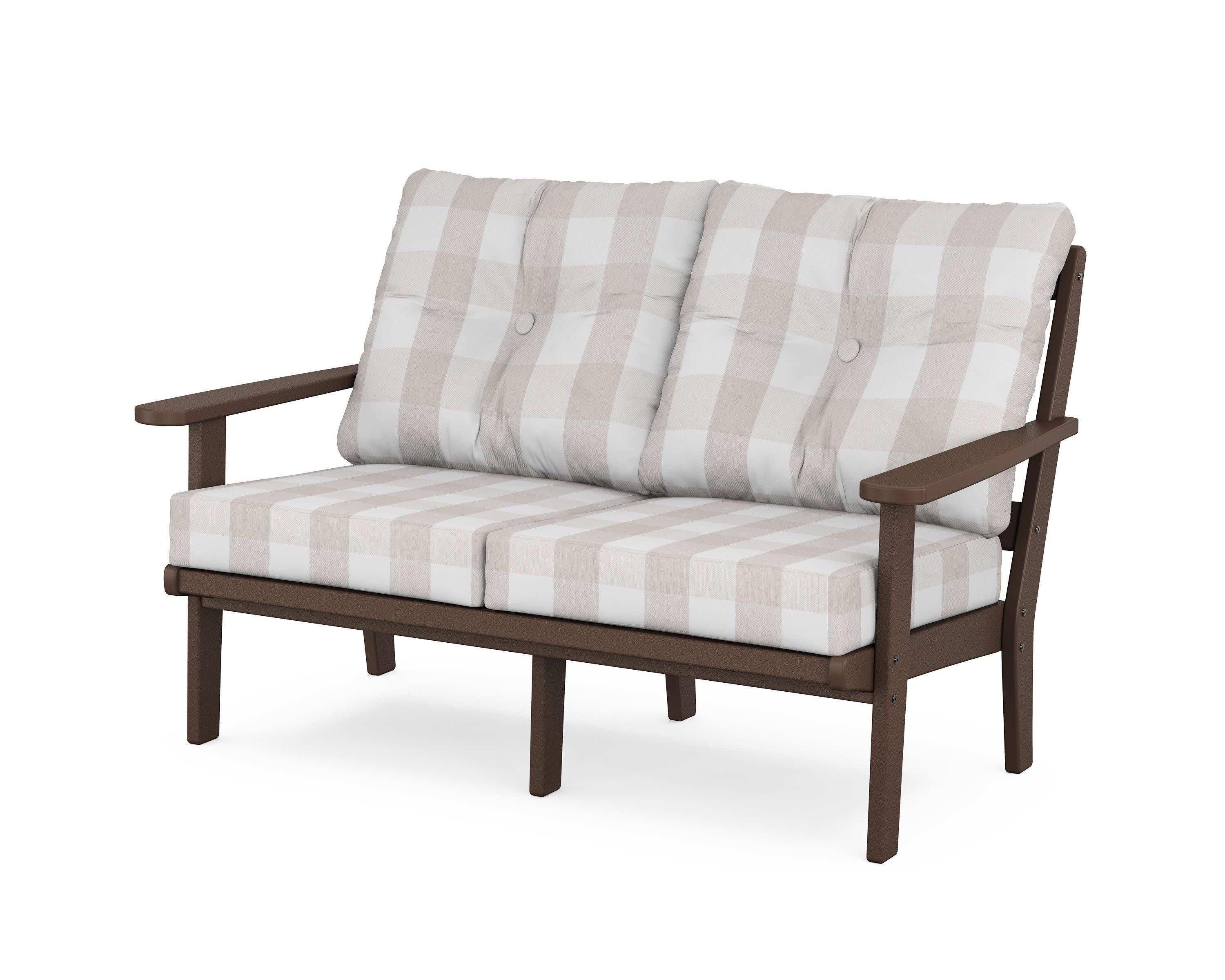 Mission Deep SeatingLoveseat in Mahogany / Buffalo Plaid Dune Burlap