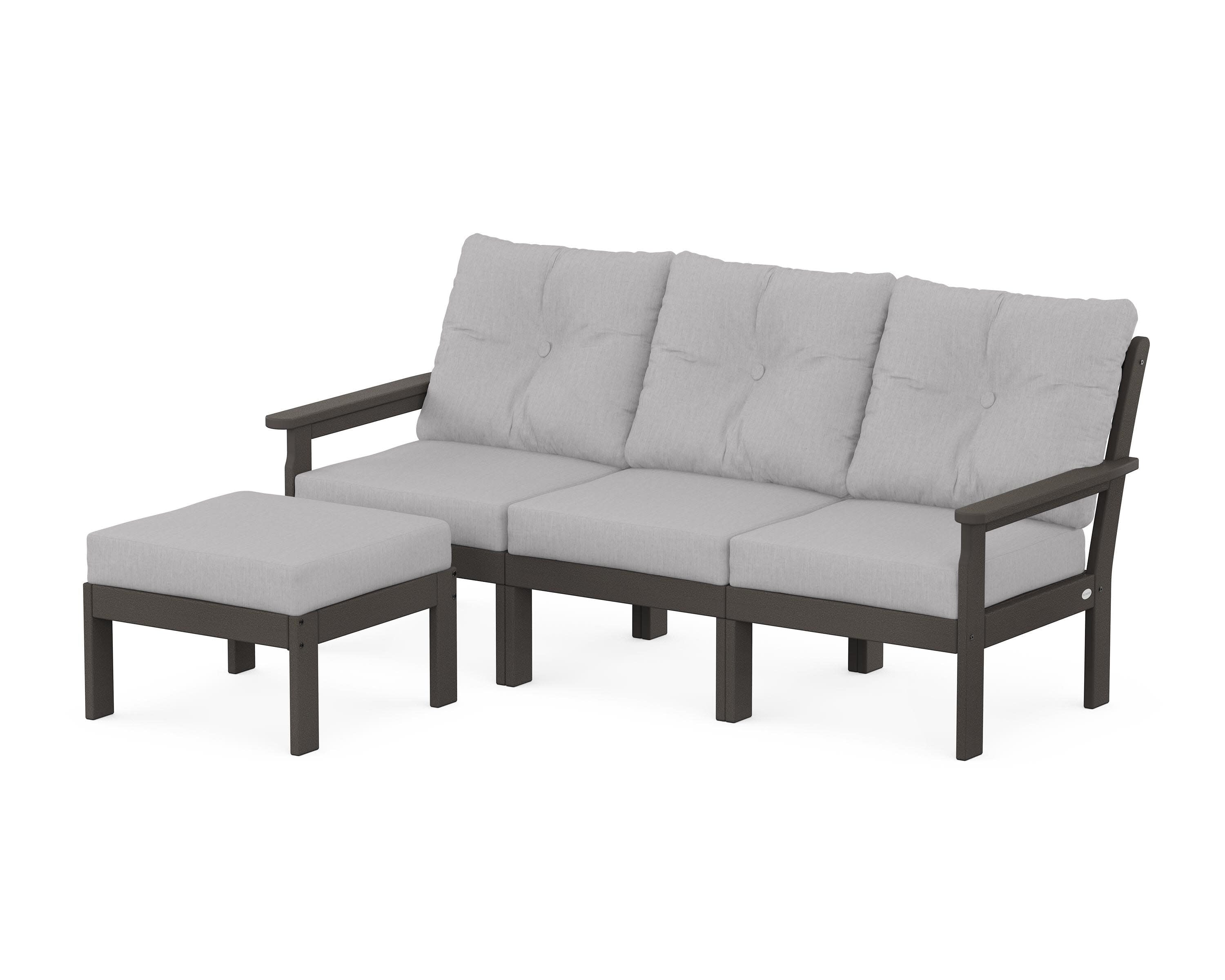 Vineyard 4-Piece Sectional with Ottoman in Vintage Coffee / Granite