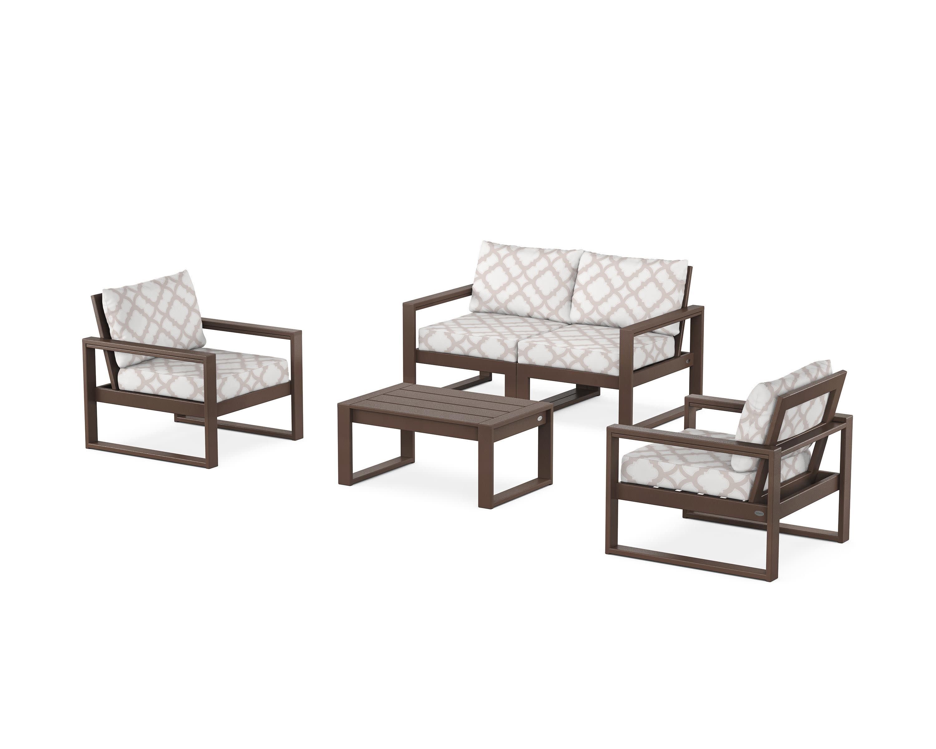 EDGE Sectional 4-Piece Deep Seating Set with Loveseat in Mahogany / Trellis Dune Burlap