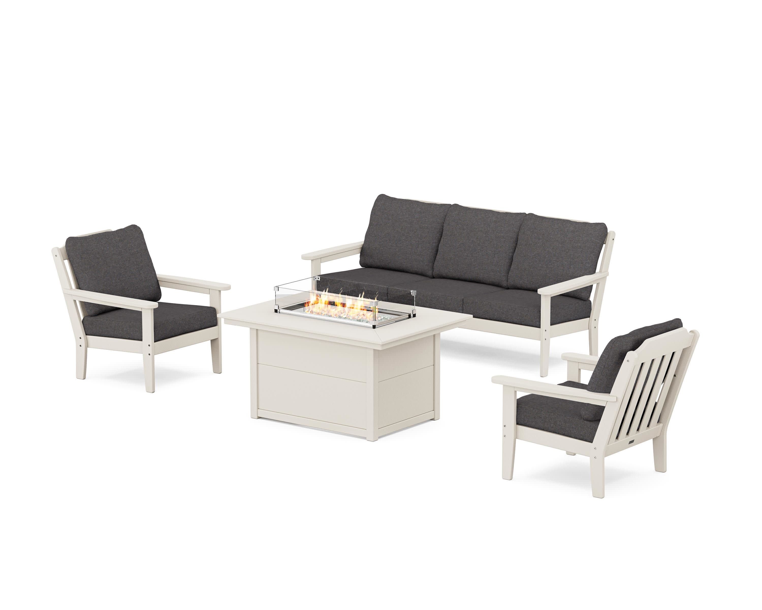 Cottage Deep Seating Fire Pit Table Set in Sand / Ash Charcoal