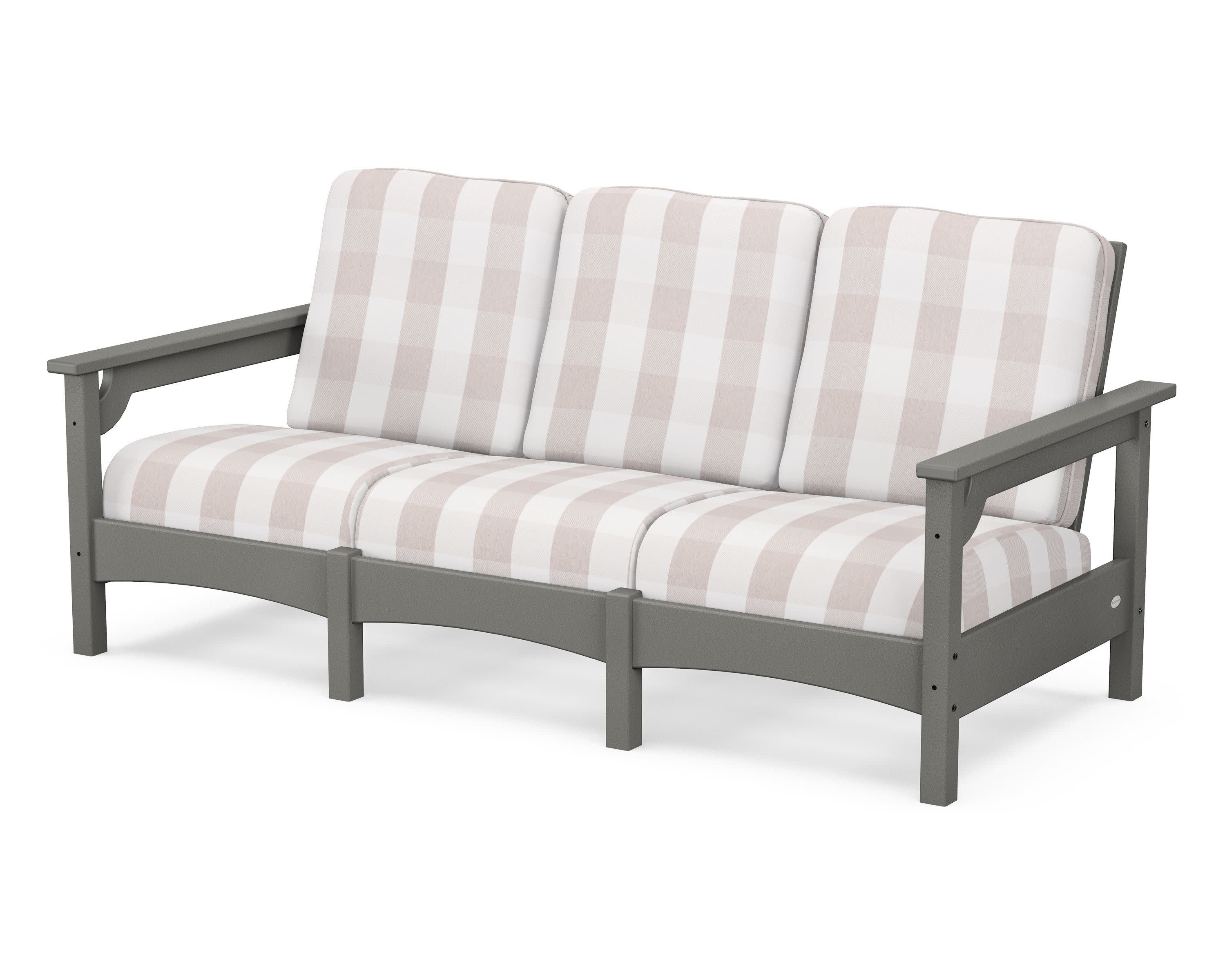 Club Sofa in Slate Grey / Buffalo Plaid Dune Burlap