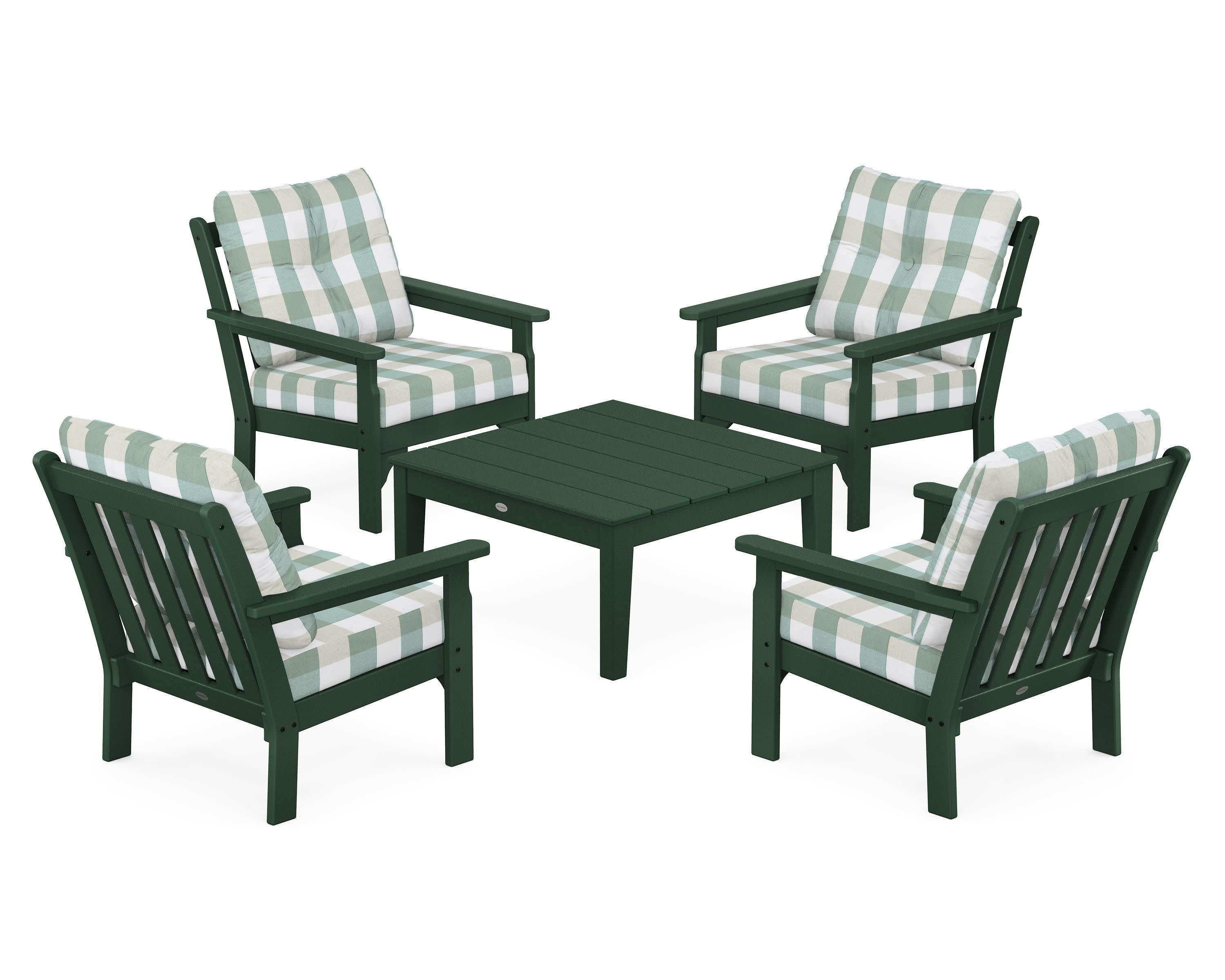 Vineyard 5-Piece Deep Seating Conversation Set in Green / Buffalo Plaid Glacier Spa