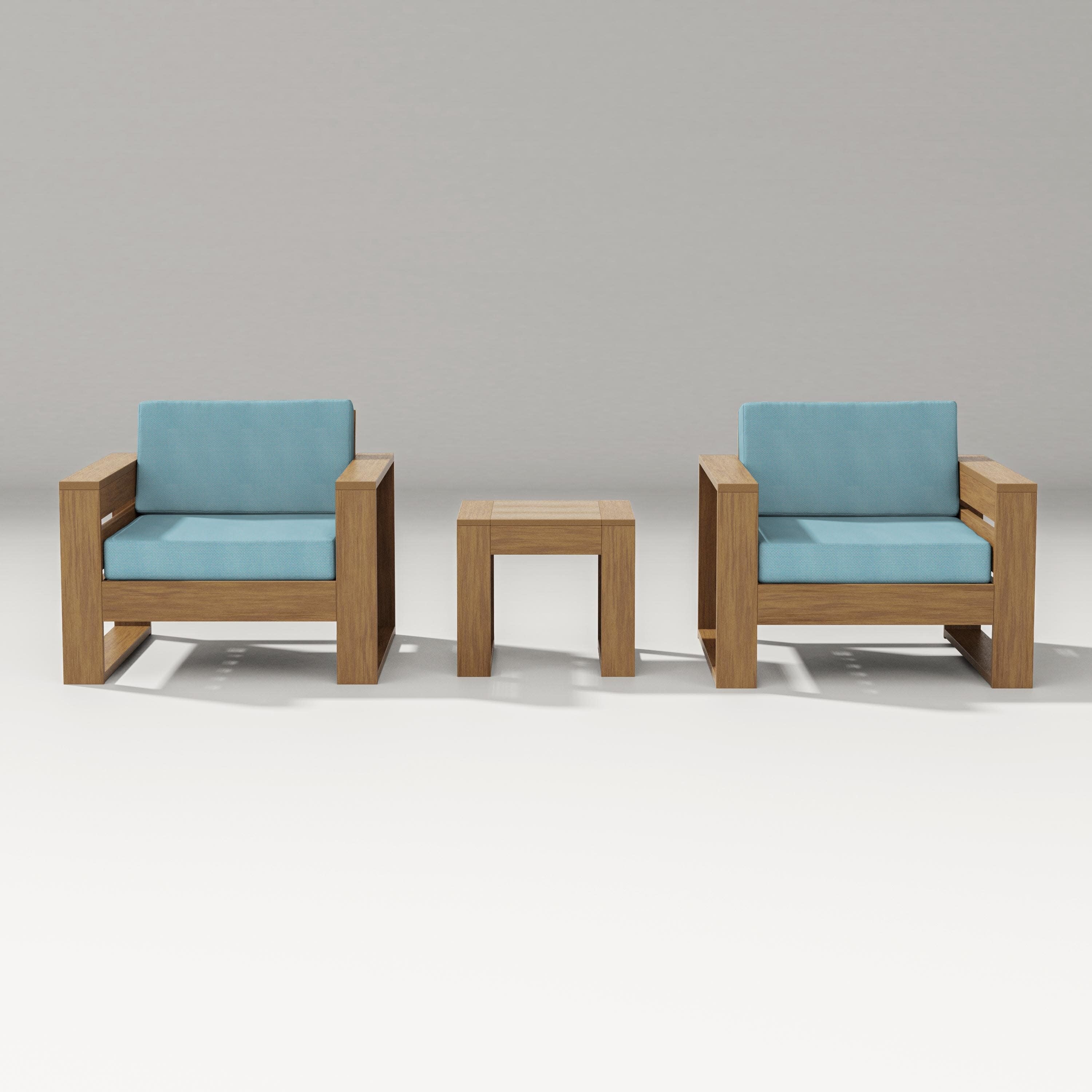 Latitude 3-Piece Lounge Chair Set in Natural / Lattice Sky Blue