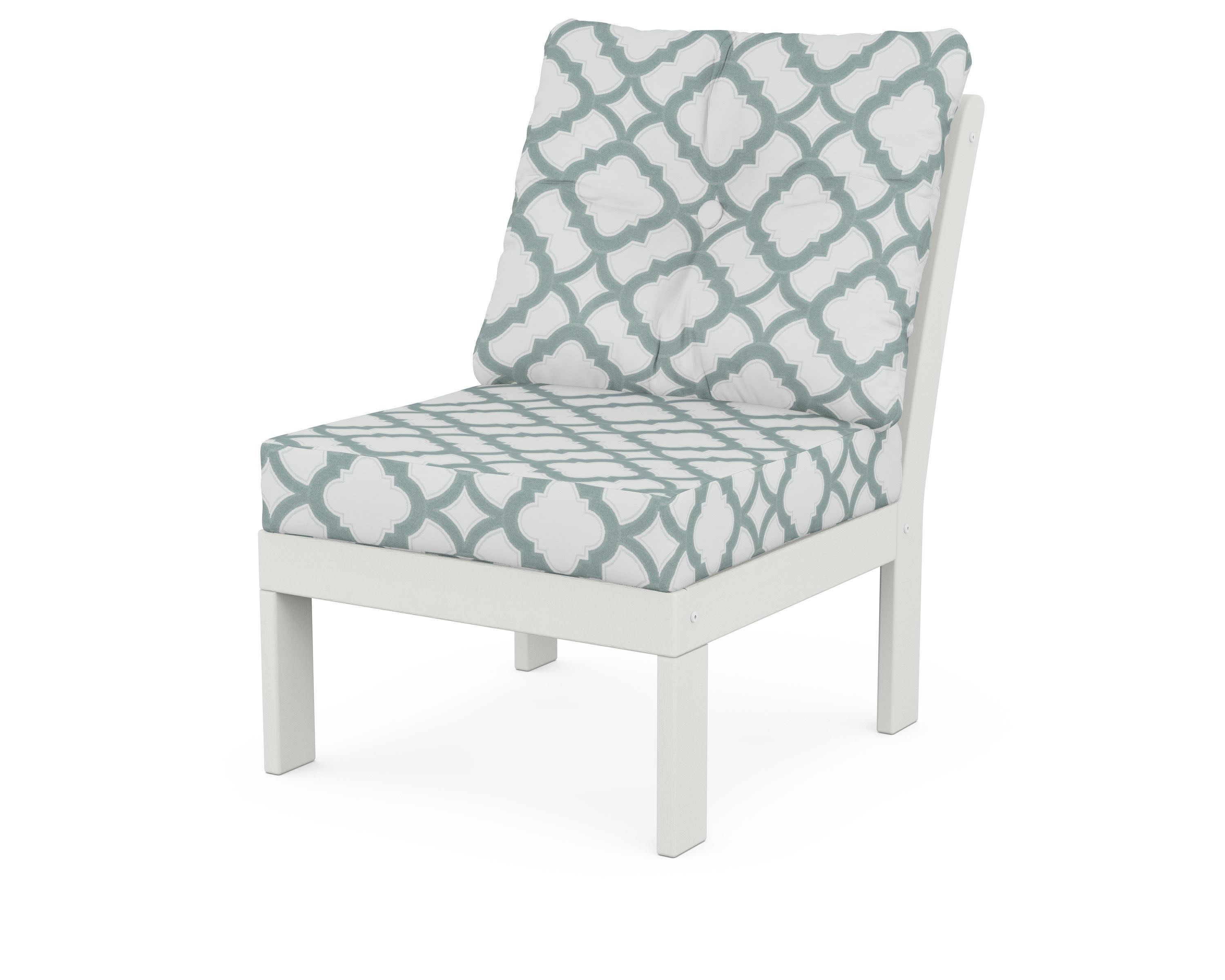 Vineyard Modular Armless Chair in Vintage White / Trellis Glacier Spa