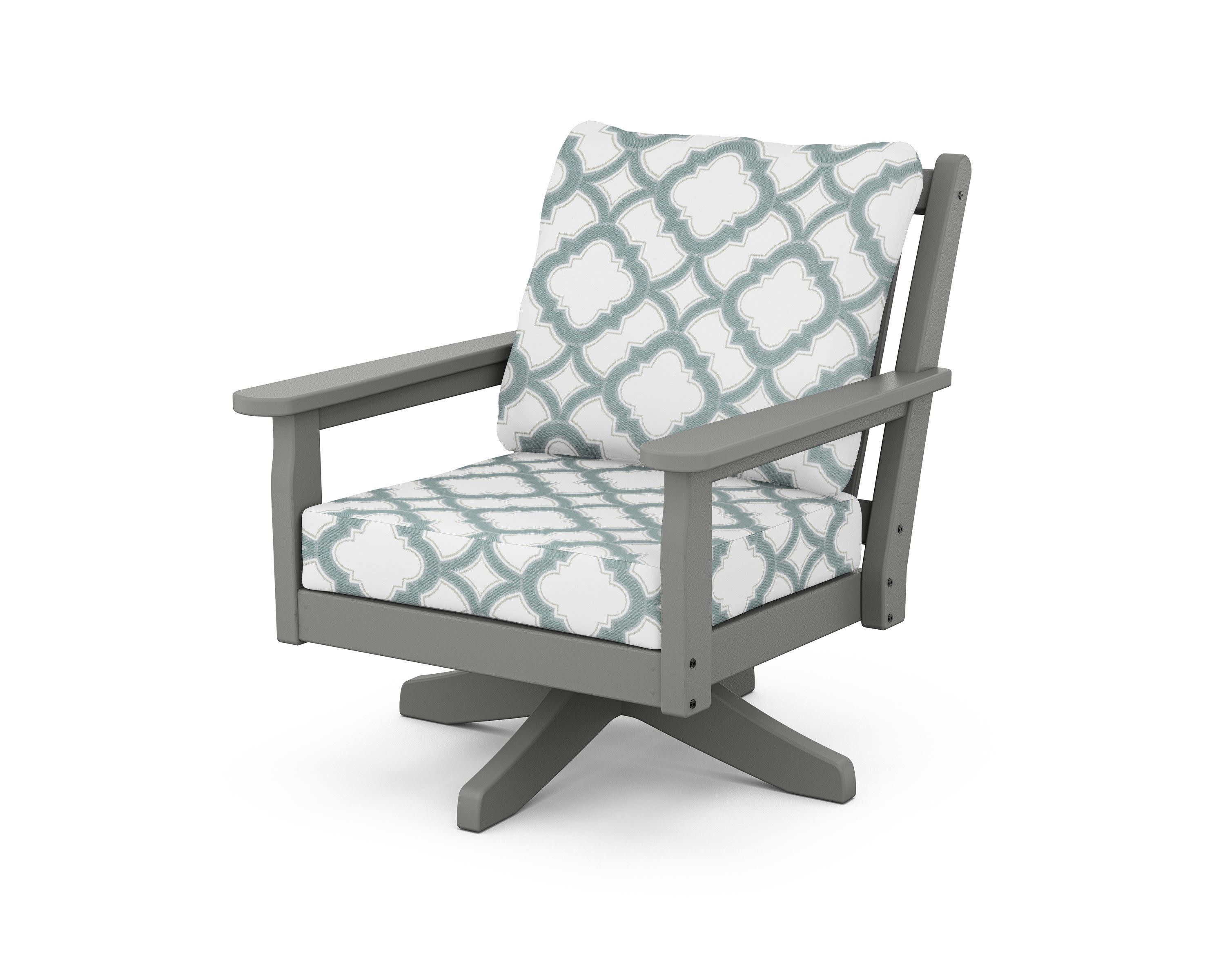 Chippendale Deep Seating Swivel Chair in Slate Grey / Trellis Glacier Spa