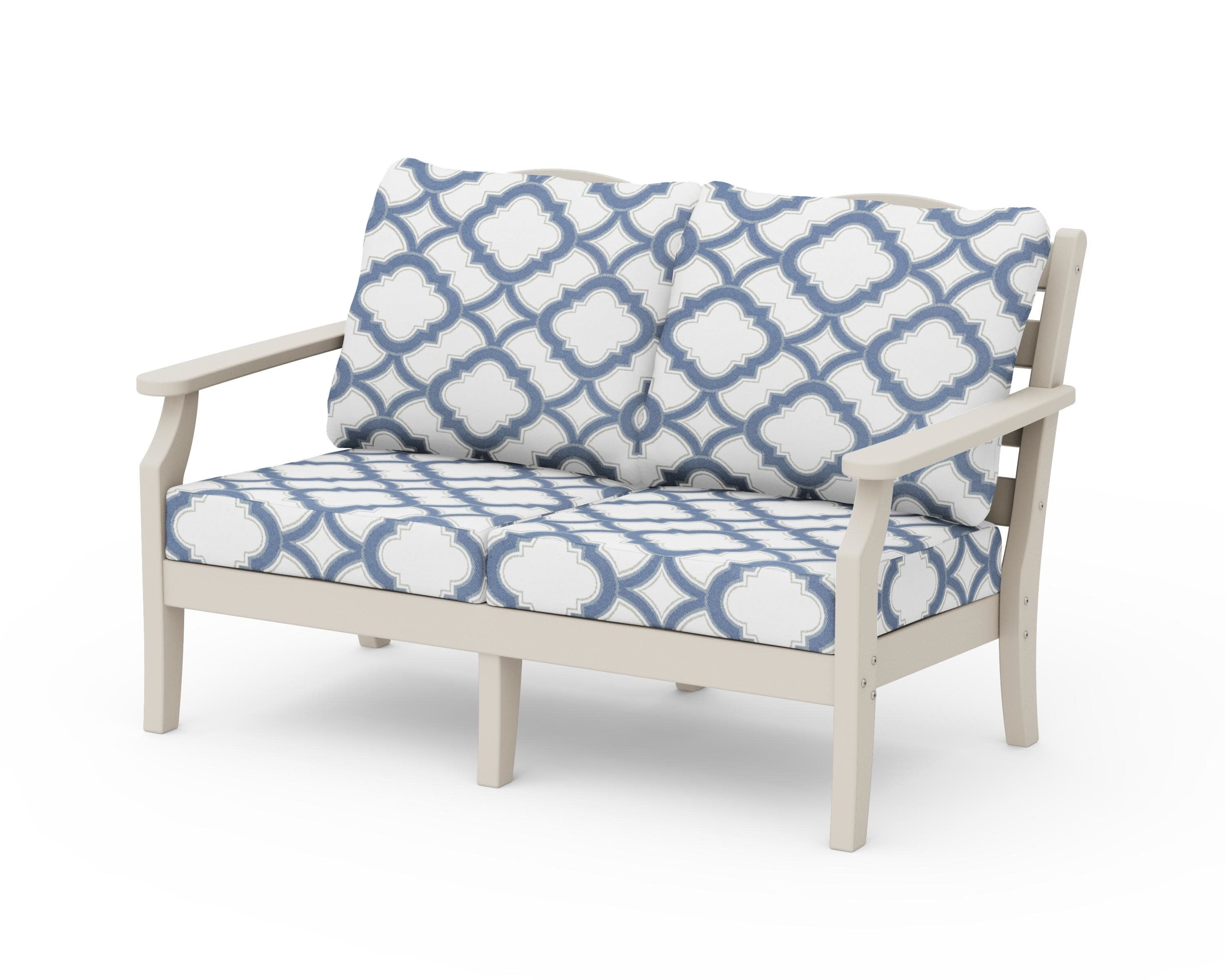 Savannah Deep Seating Loveseat in Sand / Trellis Sky Blue
