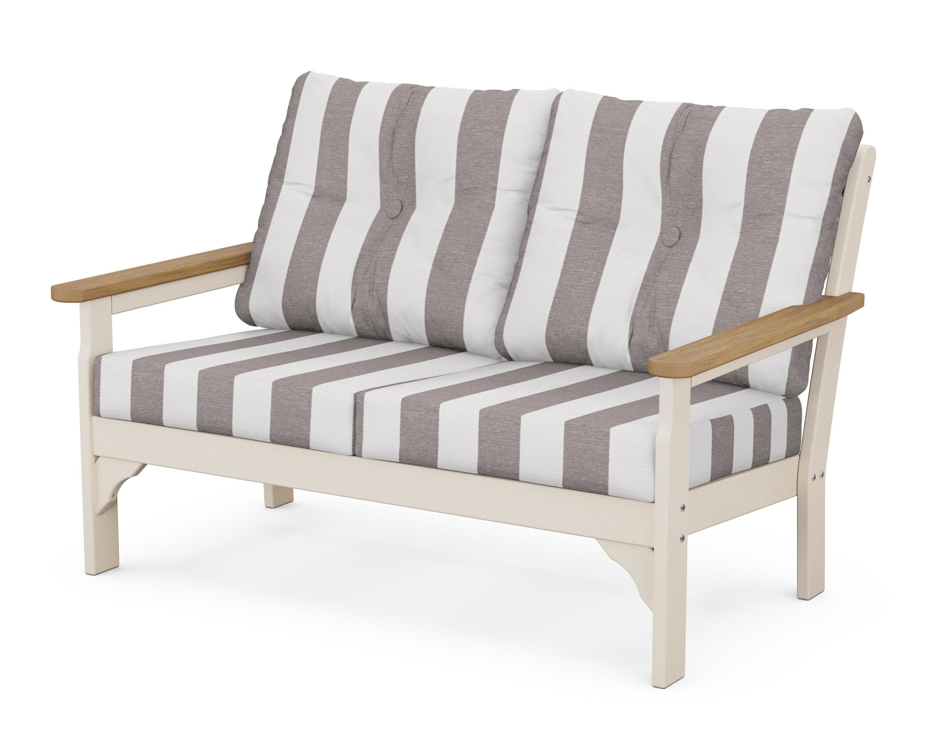 Vineyard Deep Seating Loveseat in Sand / Natural / Cabana Stripe Grey Mist