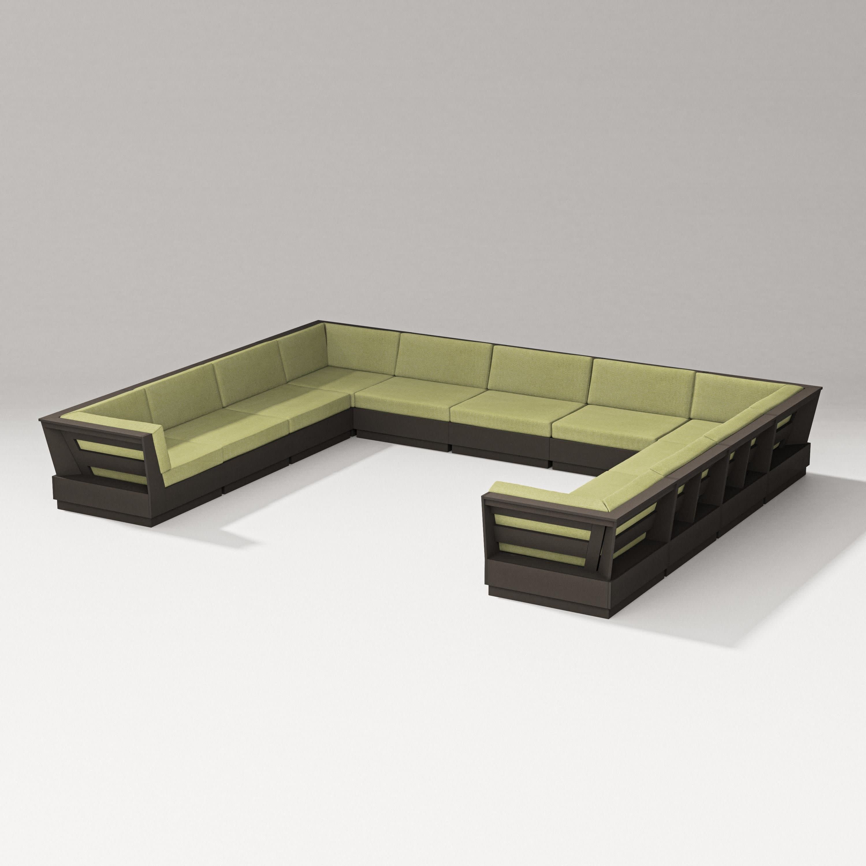 Elevate Large U-Shaped Sectional in Vintage Coffee / Chartreuse Boucle