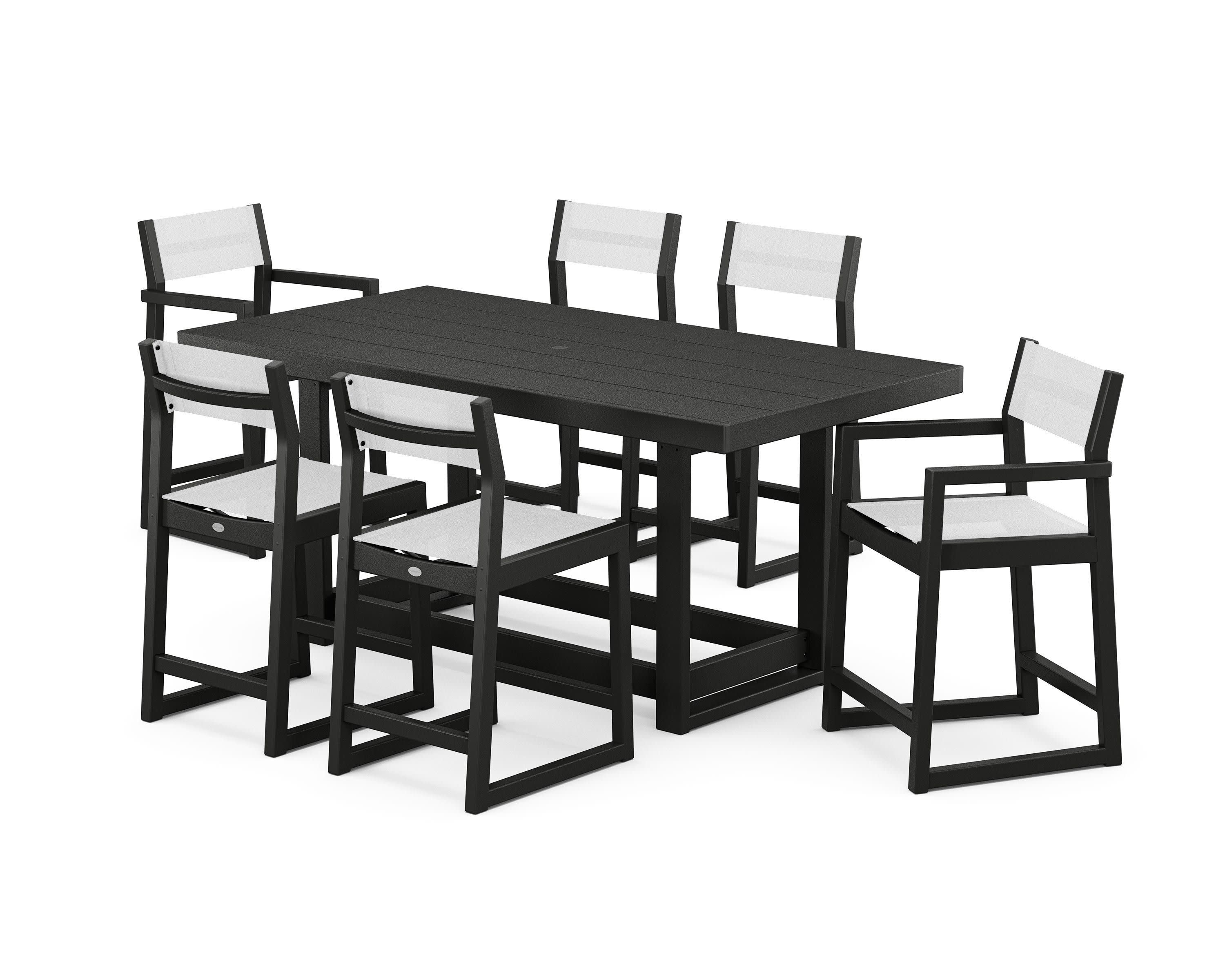 EDGE Sling 7-Piece Counter Table Set in Black / White Sling