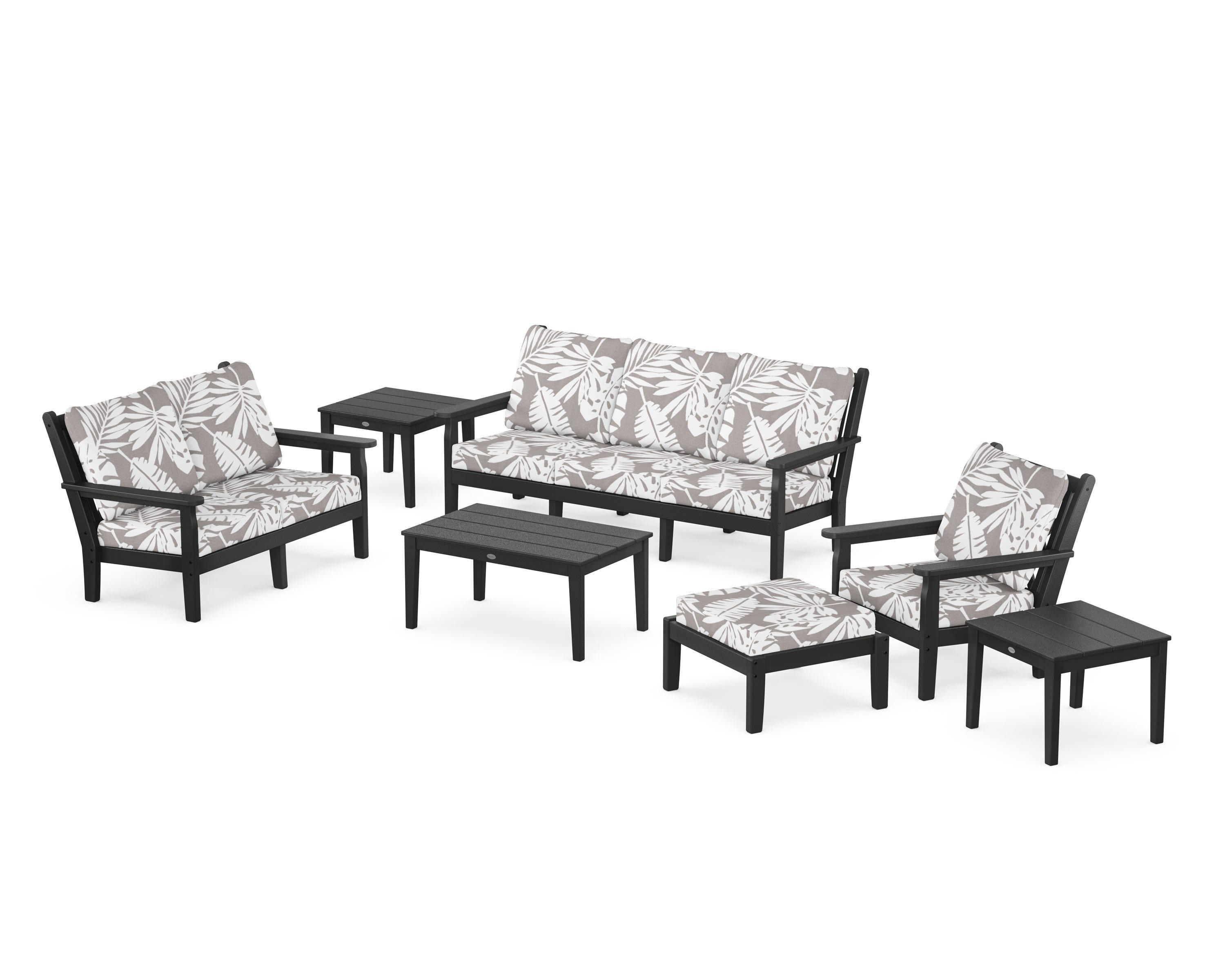 Chippendale 7-Piece Deep Seating Set in Black / Leaf Grey Mist