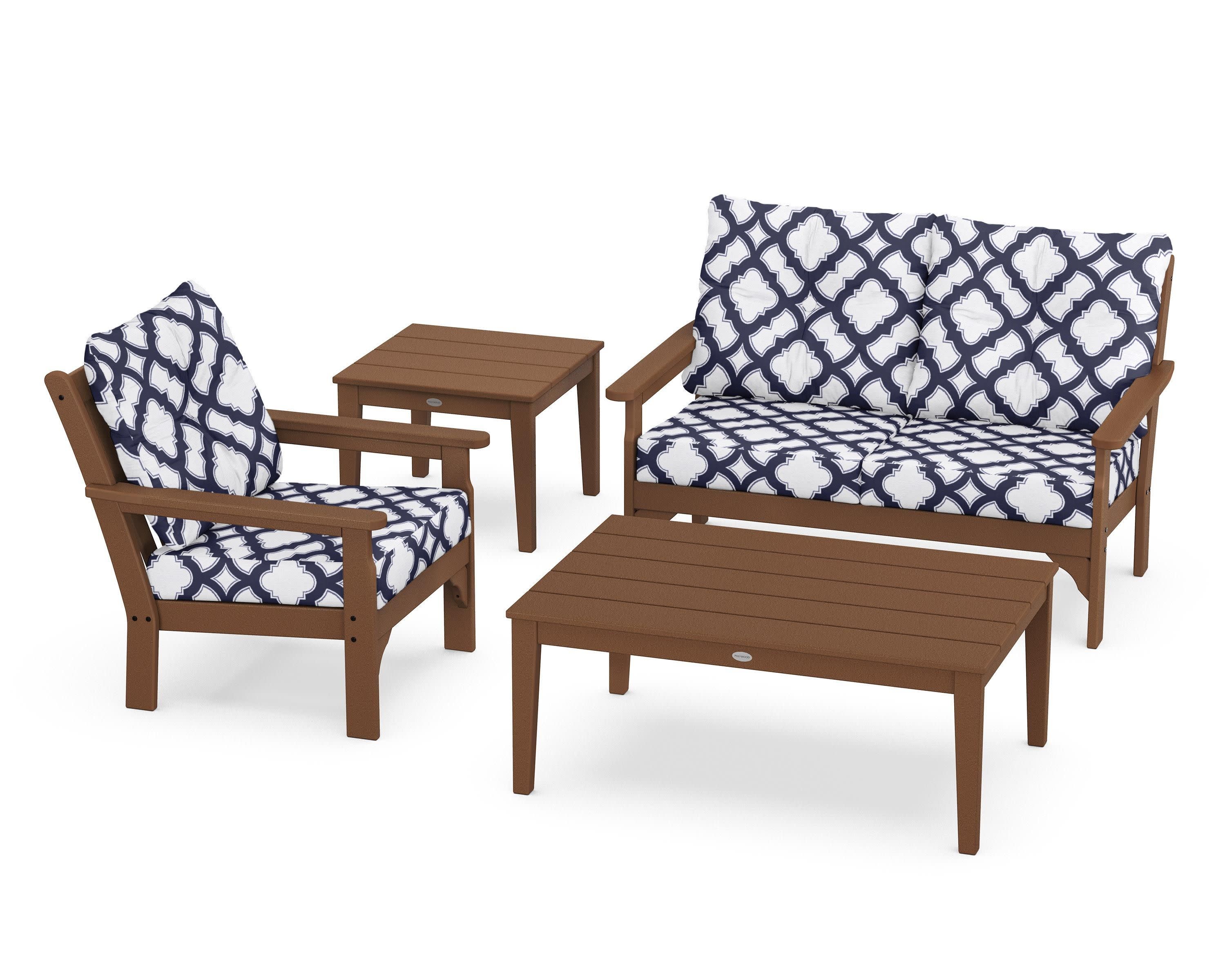 Vineyard 4-Piece Deep Seating Set in Teak / Trellis Navy