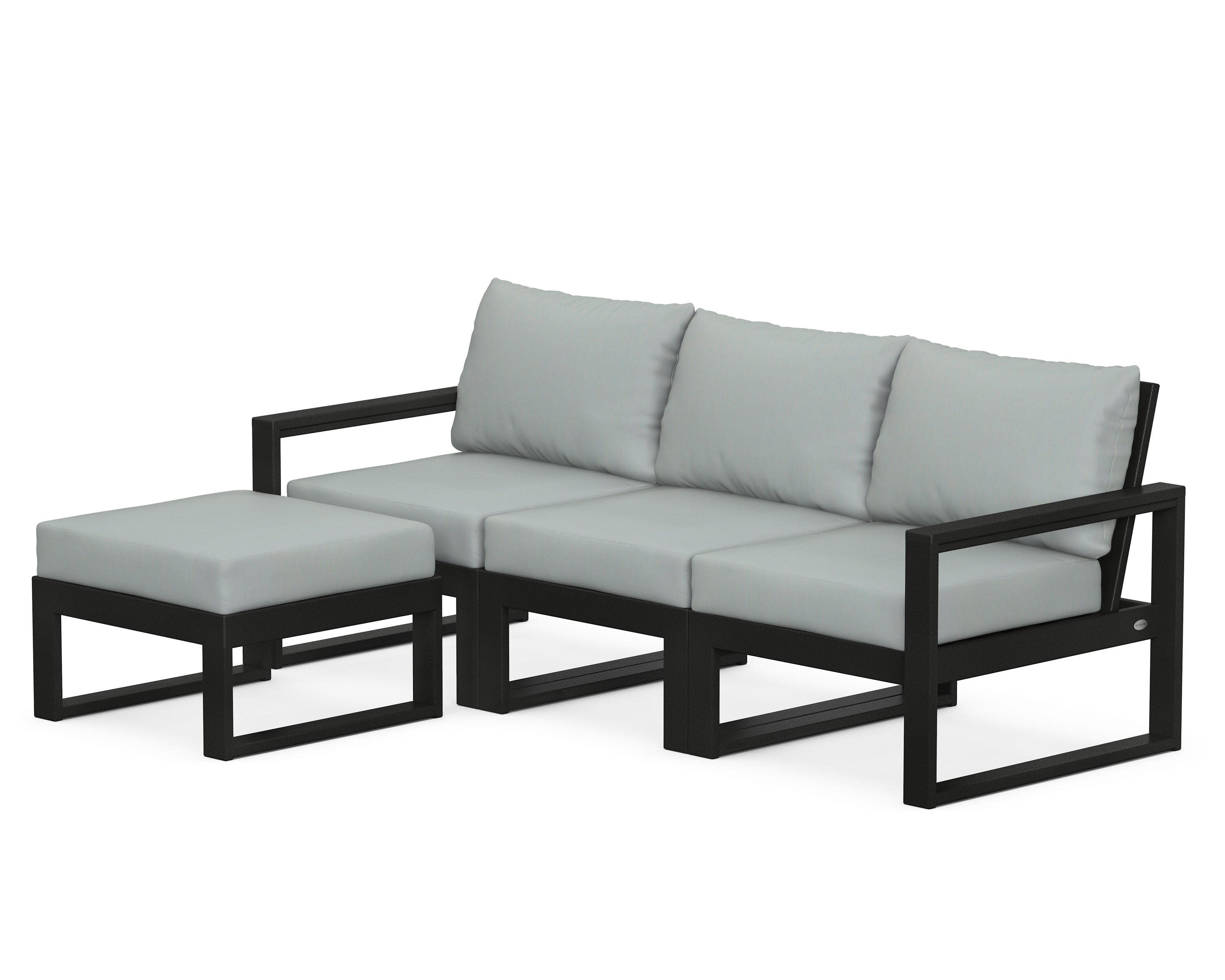 EDGE 4-Piece Modular Deep Seating Set with Ottoman in Black / Spa