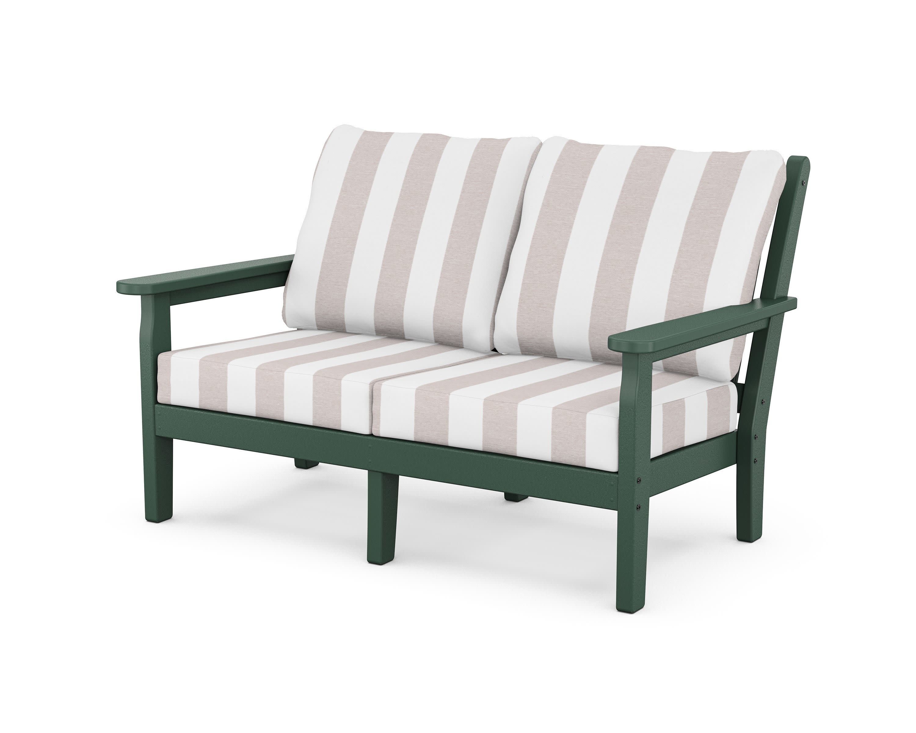 Chippendale Deep Seating Loveseat in Green / Cabana Stripe Dune Burlap
