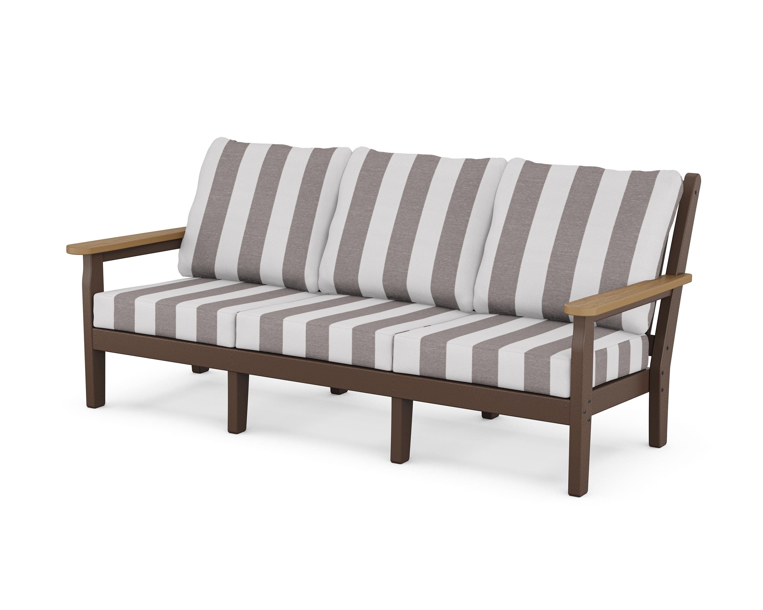 Chippendale Deep Seating Sofa in Mahogany / Natural / Cabana Stripe Grey Mist