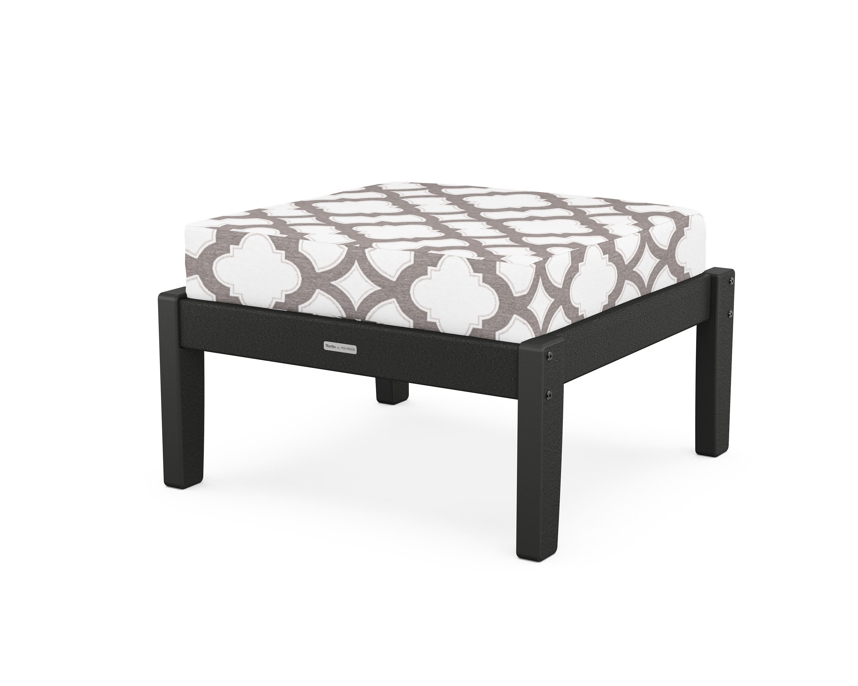 Chinoiserie Deep Seating Ottoman in Black / Trellis Grey Mist