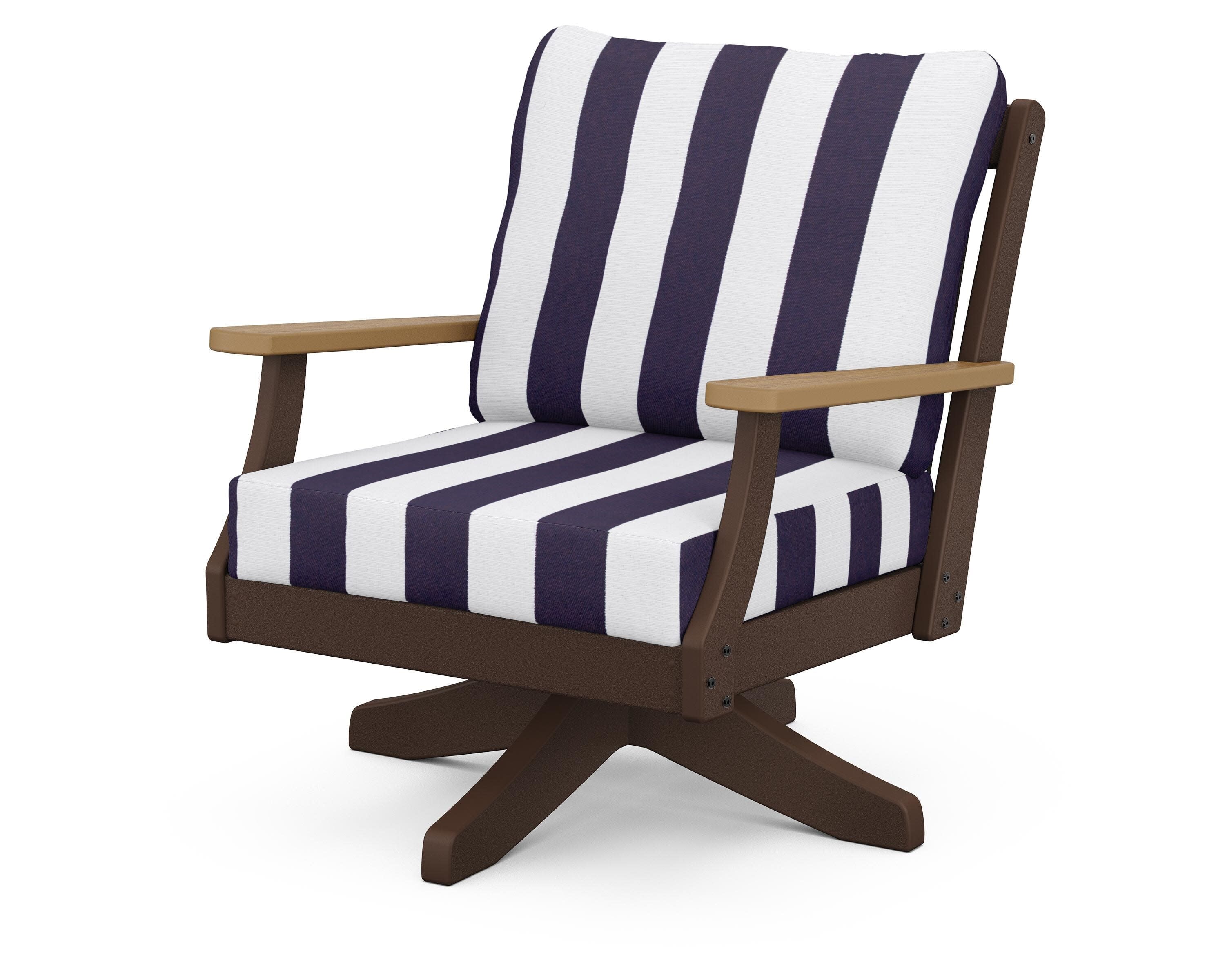 Braxton Deep Seating Swivel Chair in Mahogany / Natural / Cabana Stripe Navy