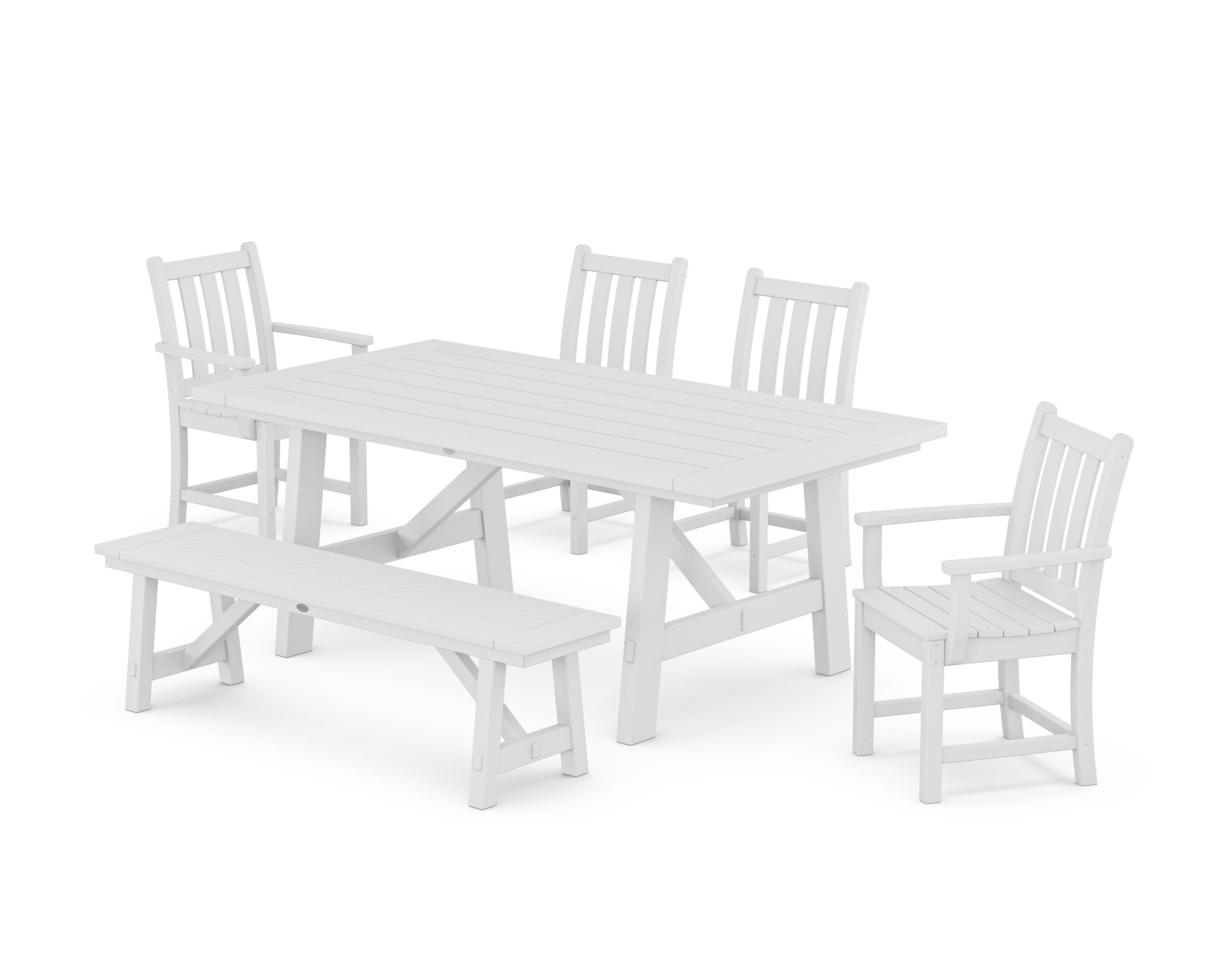 Traditional Garden 6-Piece Rustic Farmhouse Dining Set With Bench in White