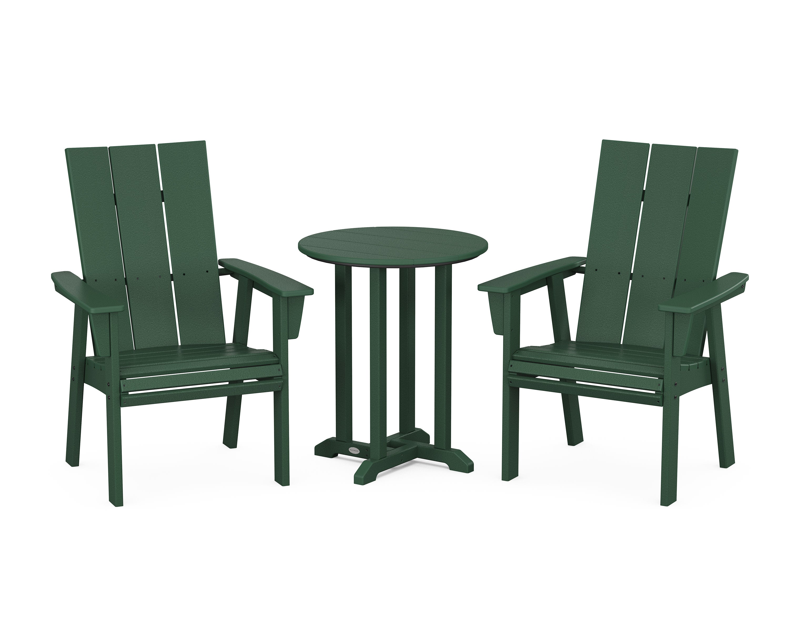 Modern Curveback Adirondack 3-Piece Round Bistro Dining Set in Green