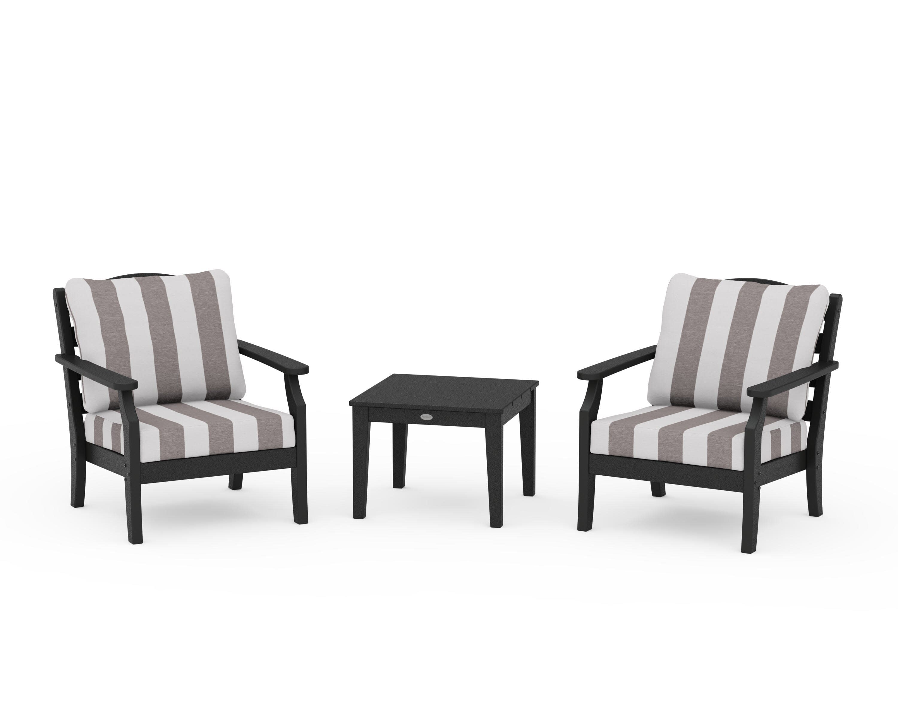 Savannah 3-Piece Deep Seating Set in Black / Cabana Stripe Grey Mist