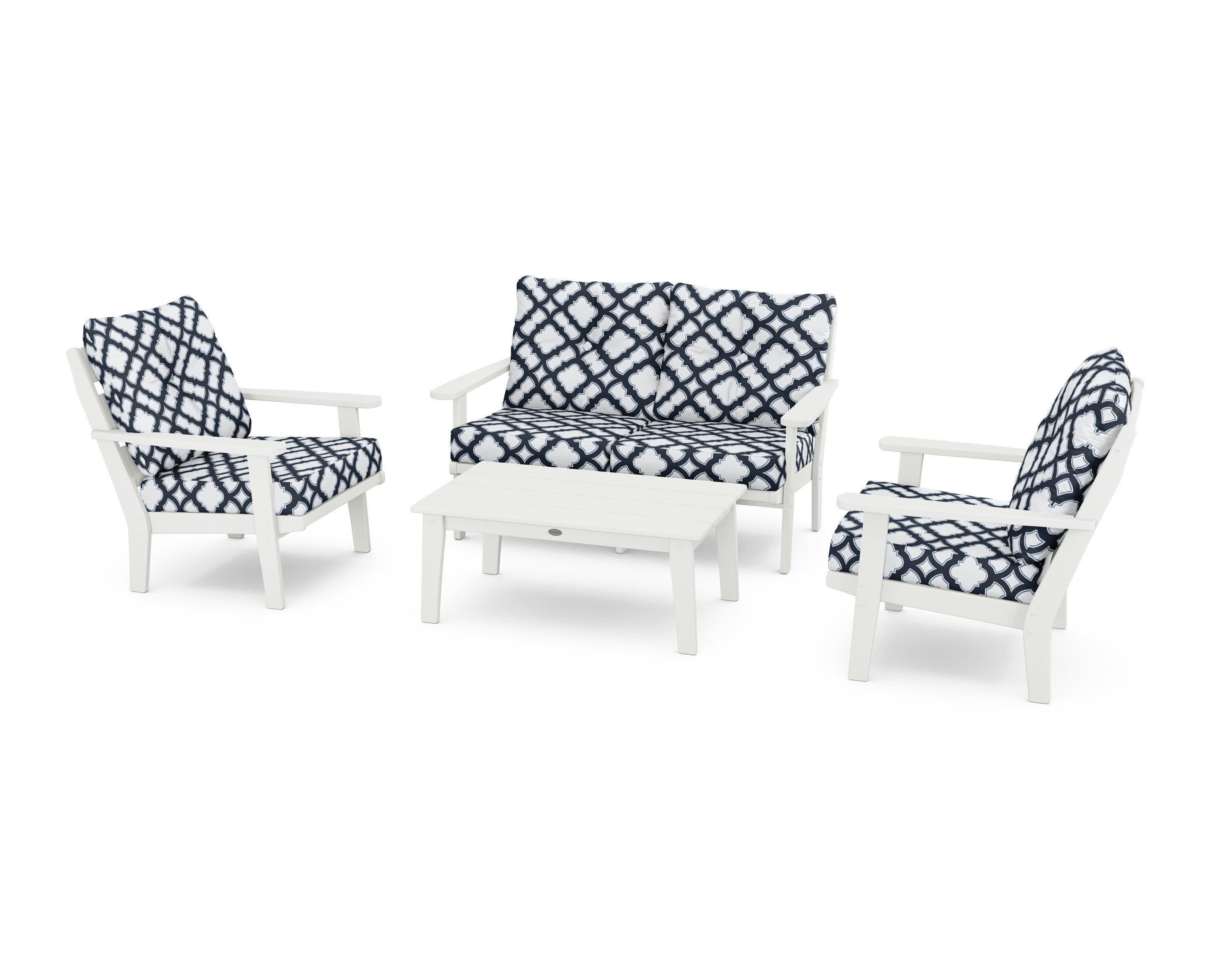 Lakeside 4-Piece Deep Seating Set in Vintage White / Trellis Marine Indigo