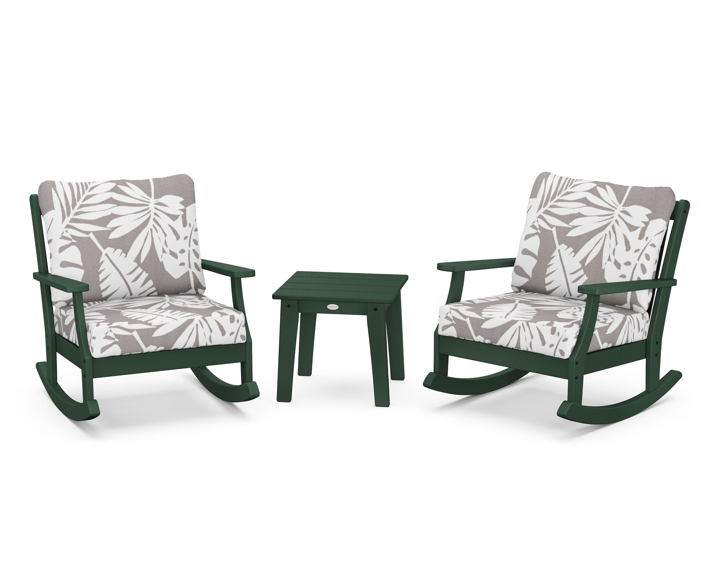 Braxton 3-Piece Deep Seating Rocker Set in Green / Leaf Grey Mist