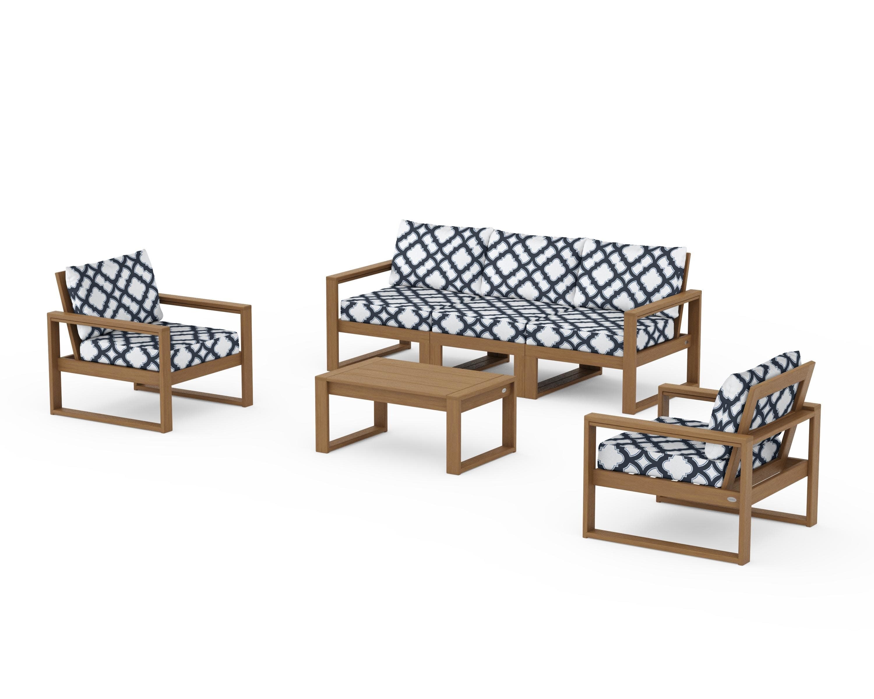 EDGE Sectional 4-Piece Deep Seating Set with Sofa in Natural / Trellis Marine Indigo