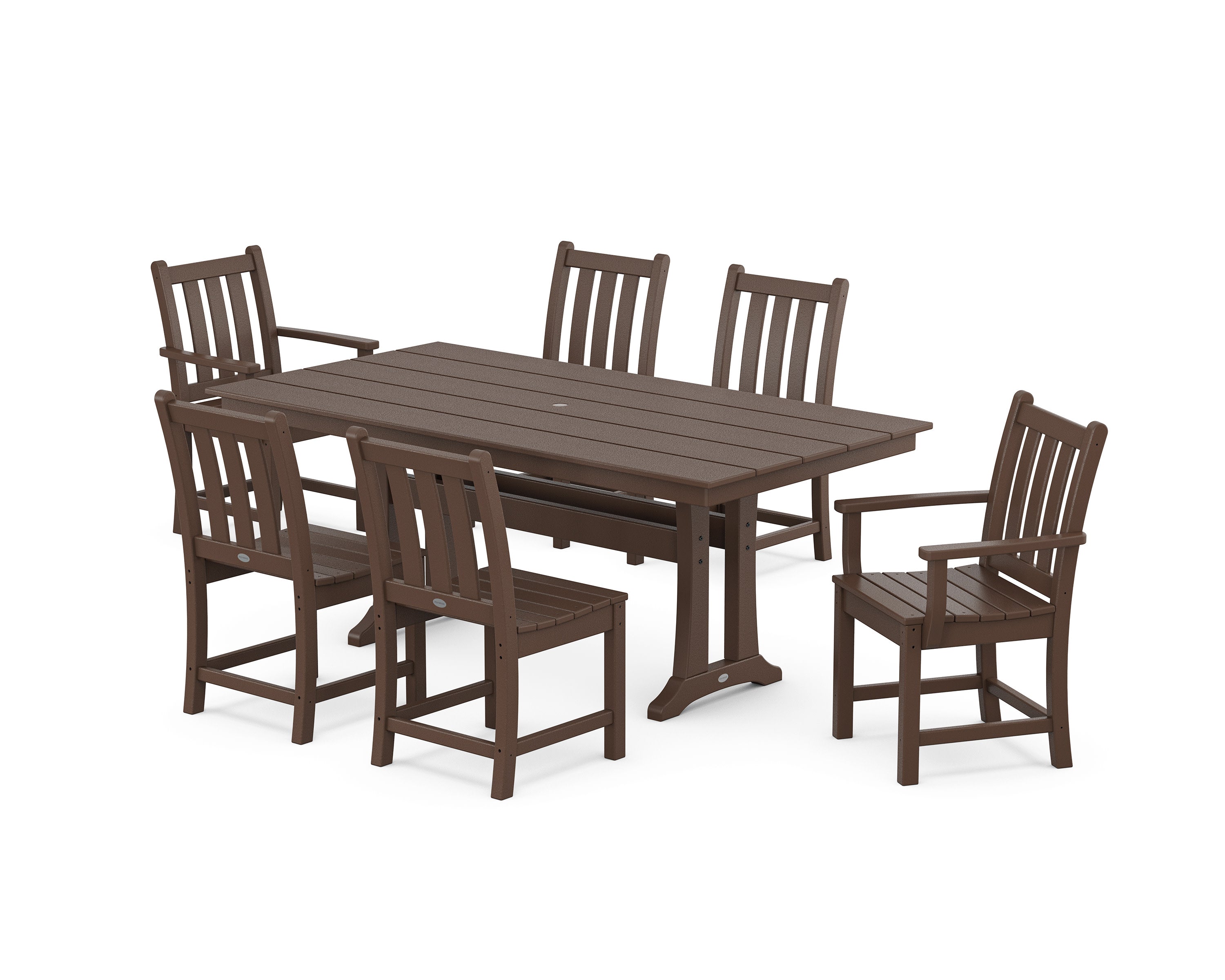 Traditional Garden 7-Piece Farmhouse Dining Set With Trestle Legs in Mahogany