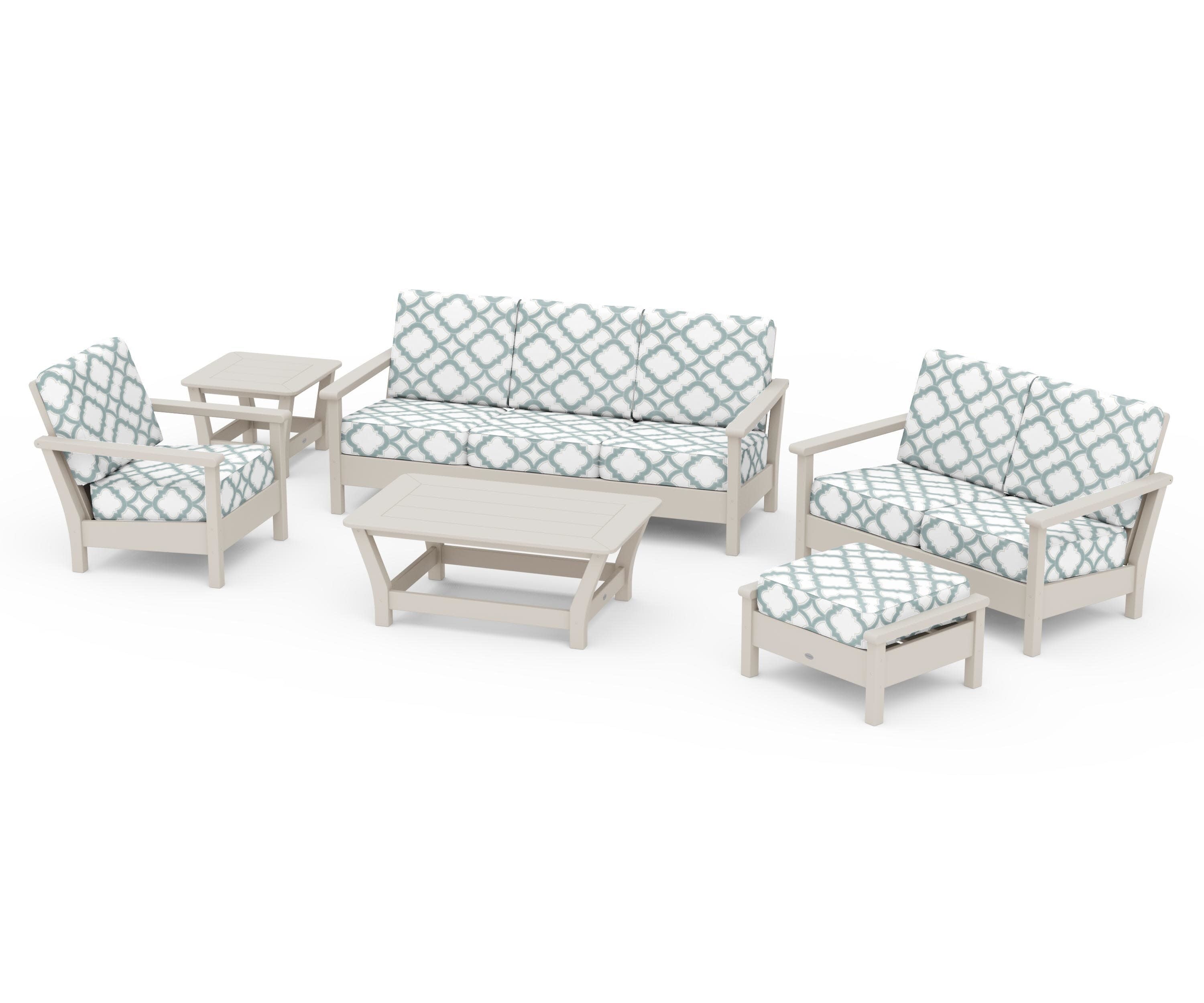 Harbour 6-Piece Outdoor Living Set in Sand / Trellis Glacier Spa