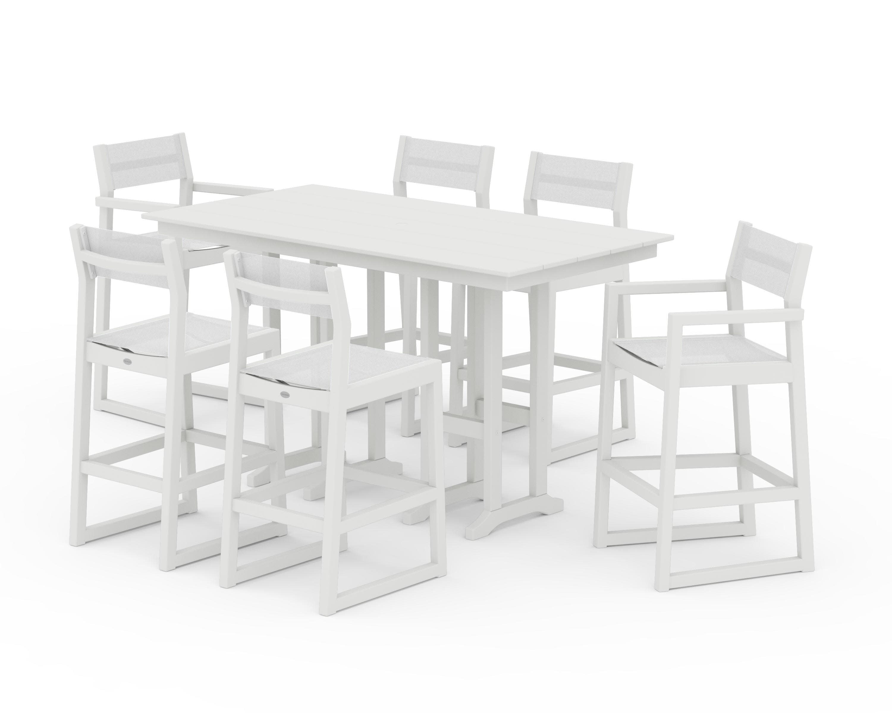 EDGE Sling 7-Piece Farmhouse Bar Set in White / White Sling