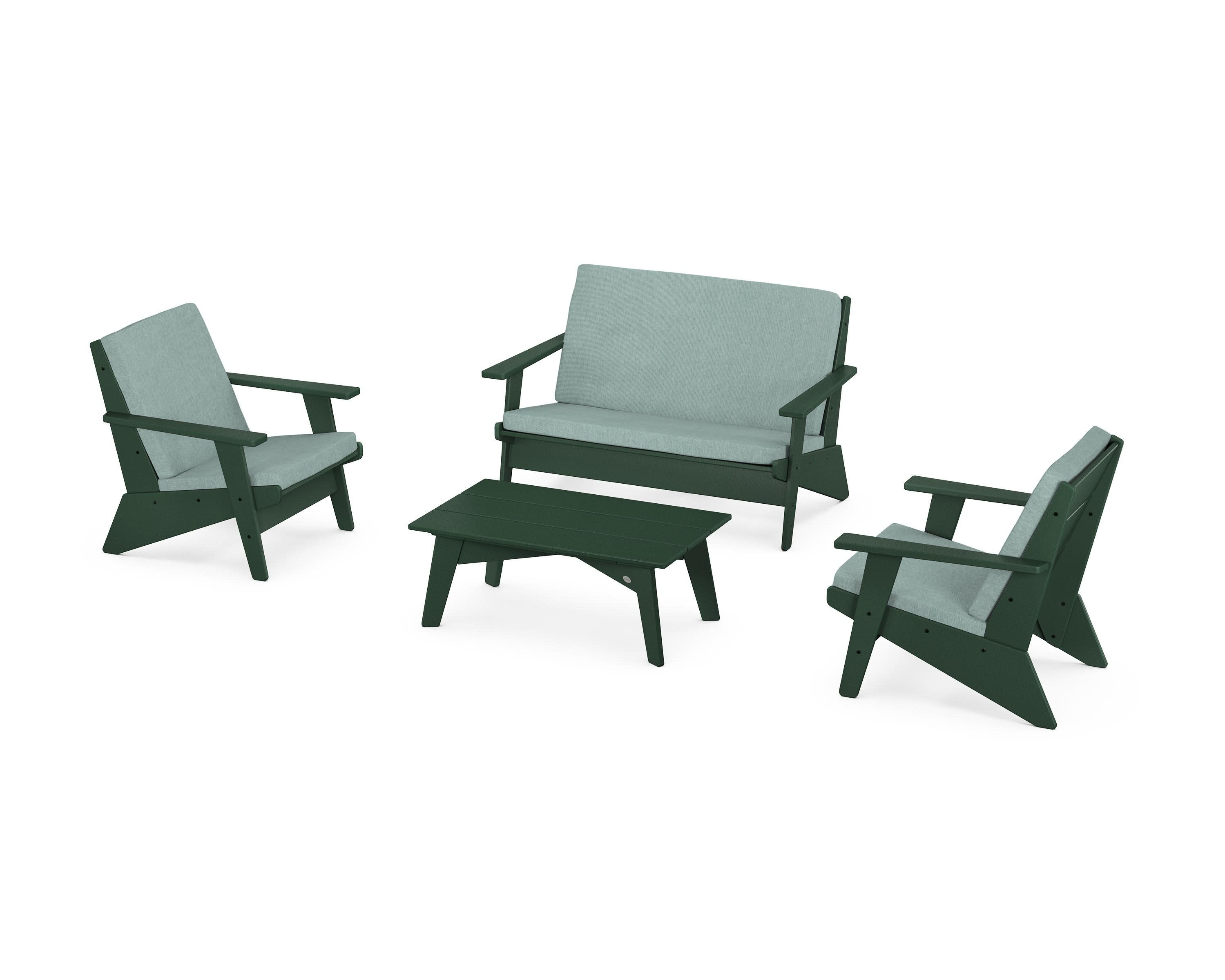Riviera Modern Lounge 4-Piece Set in Green / Glacier Spa