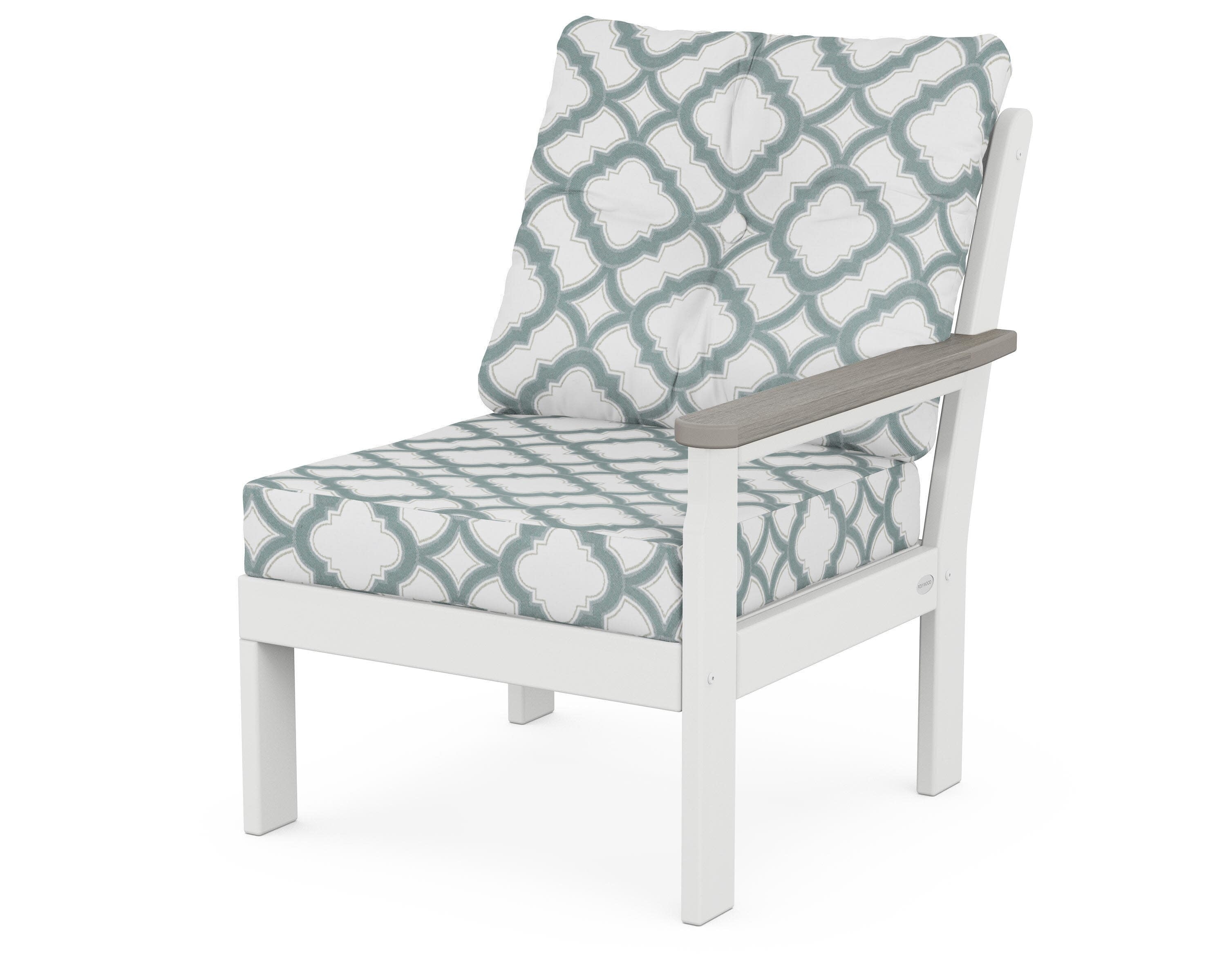 Vineyard Modular Right Arm Chair in White / Driftwood / Trellis Glacier Spa