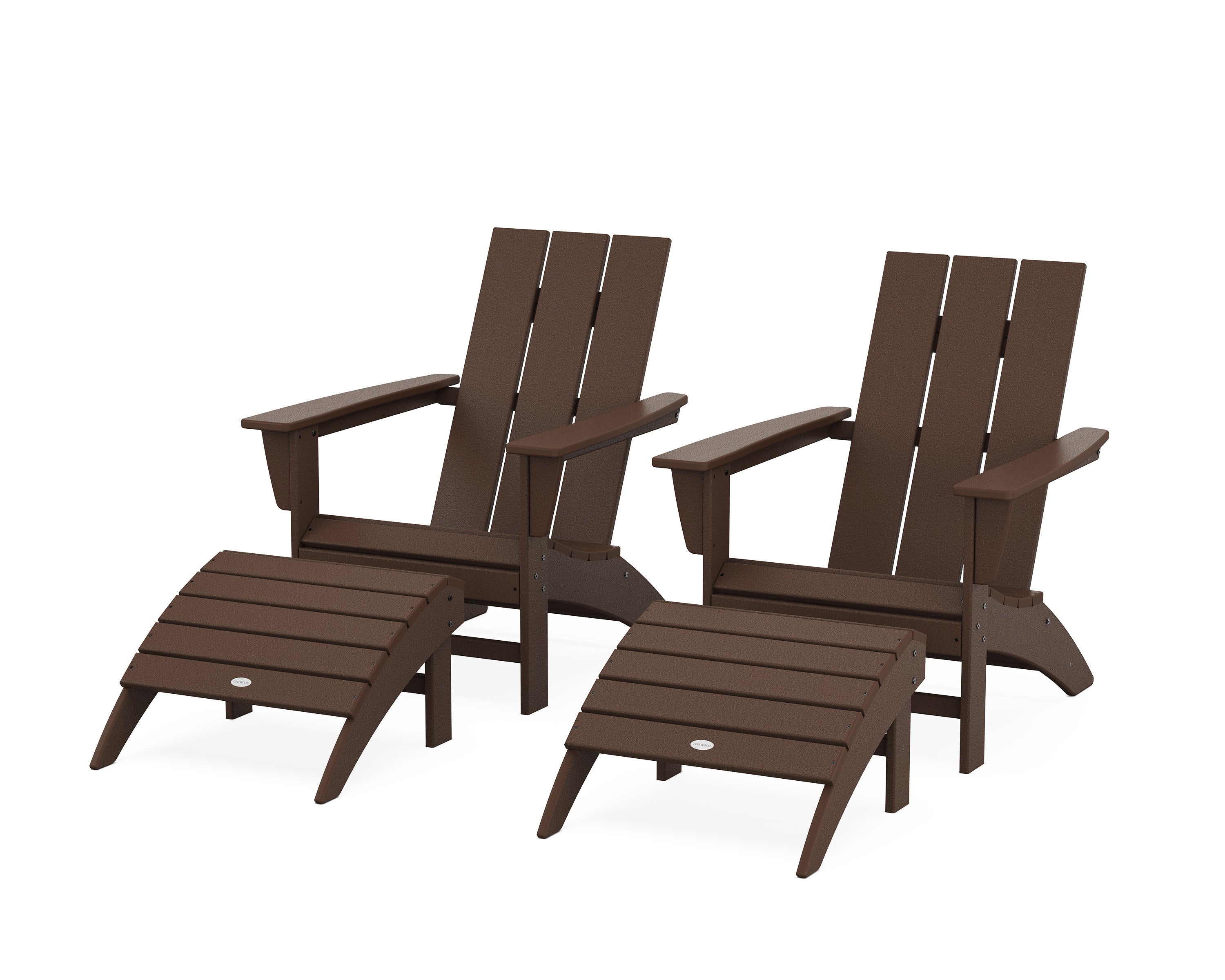 Modern Adirondack Chair 4-Piece Set with Ottomans in Mahogany