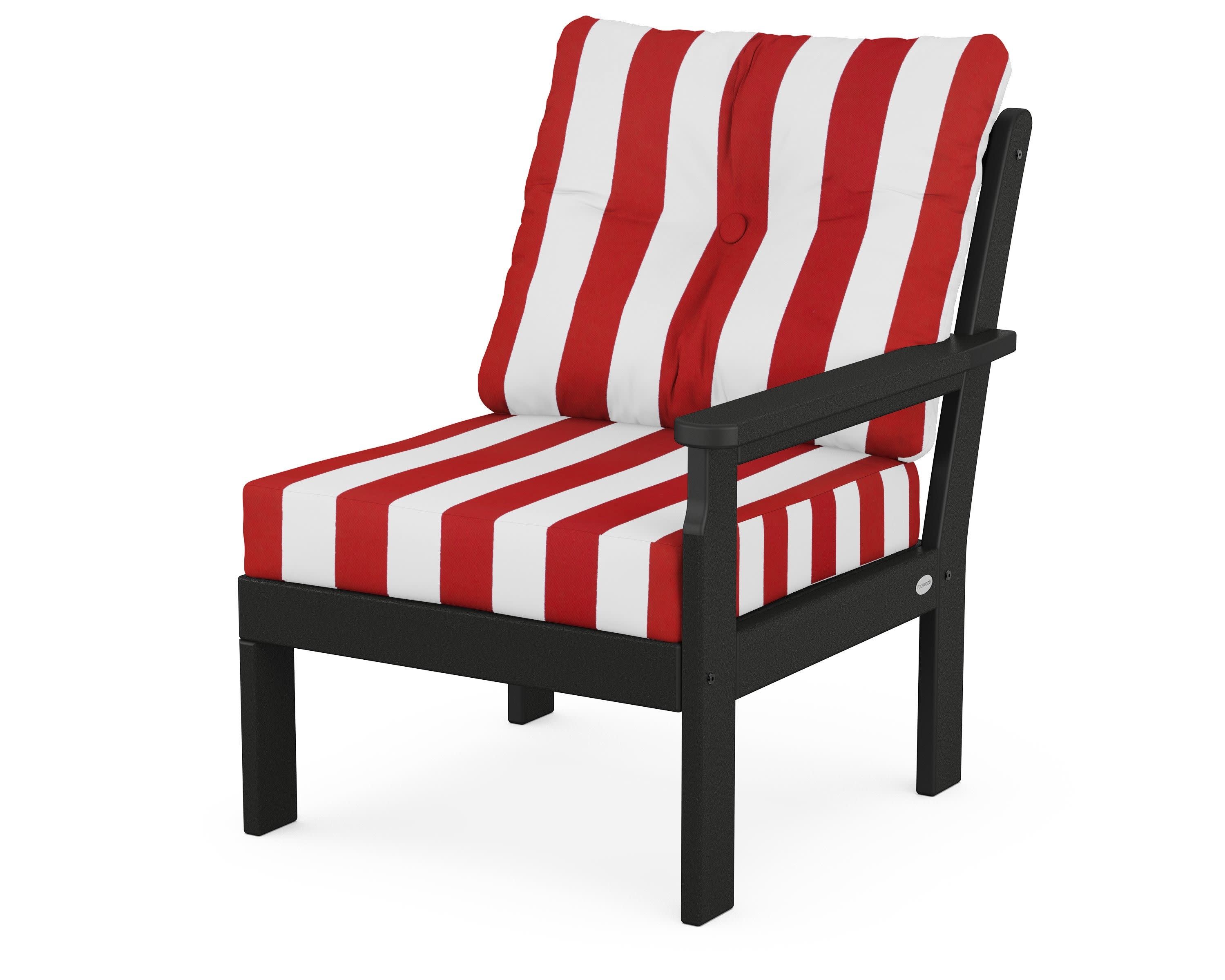 Vineyard Modular Right Arm Chair in Black / Cabana Stripe Crimson