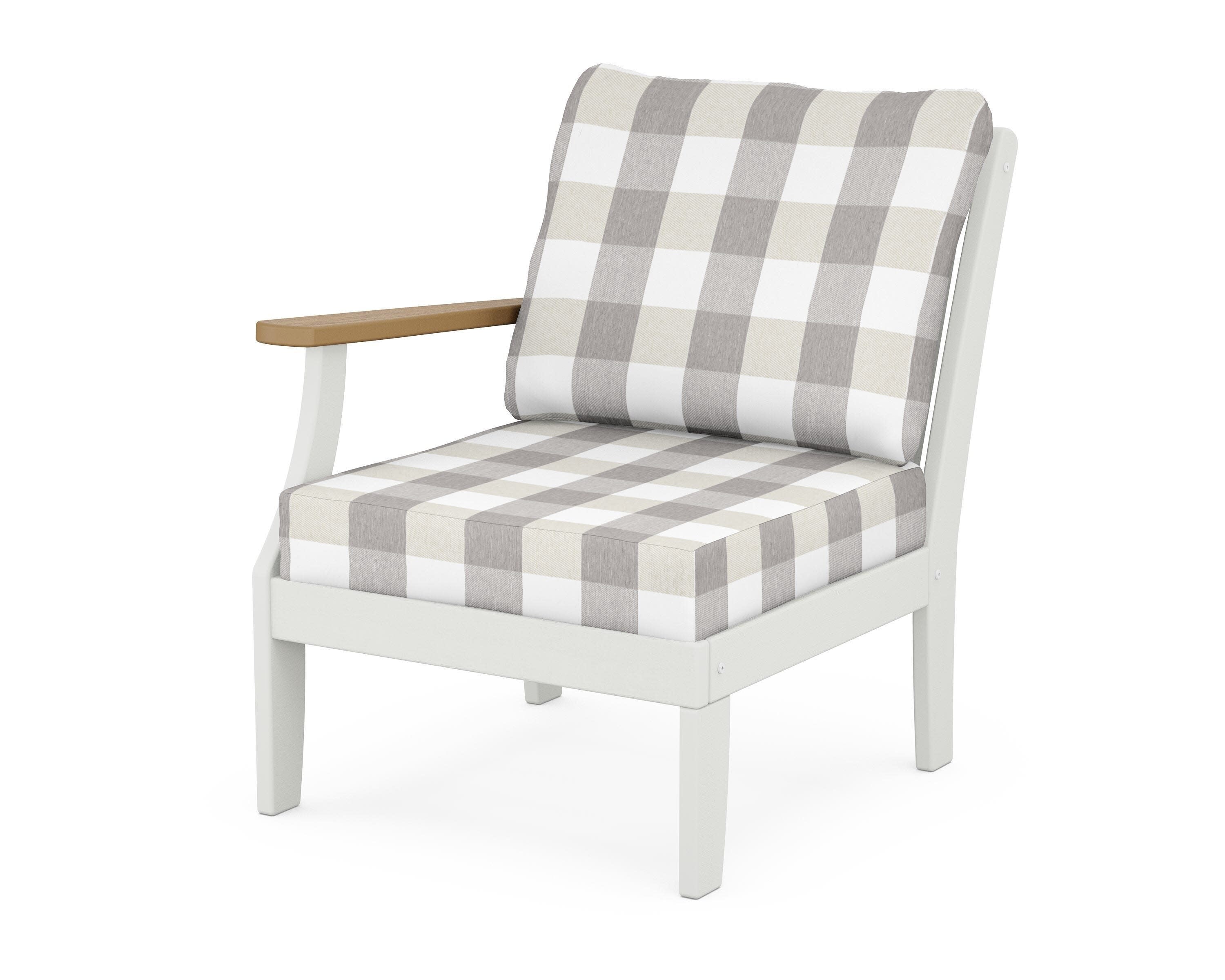 Braxton Modular Left Arm Chair in White / Natural / Buffalo Plaid Grey Mist