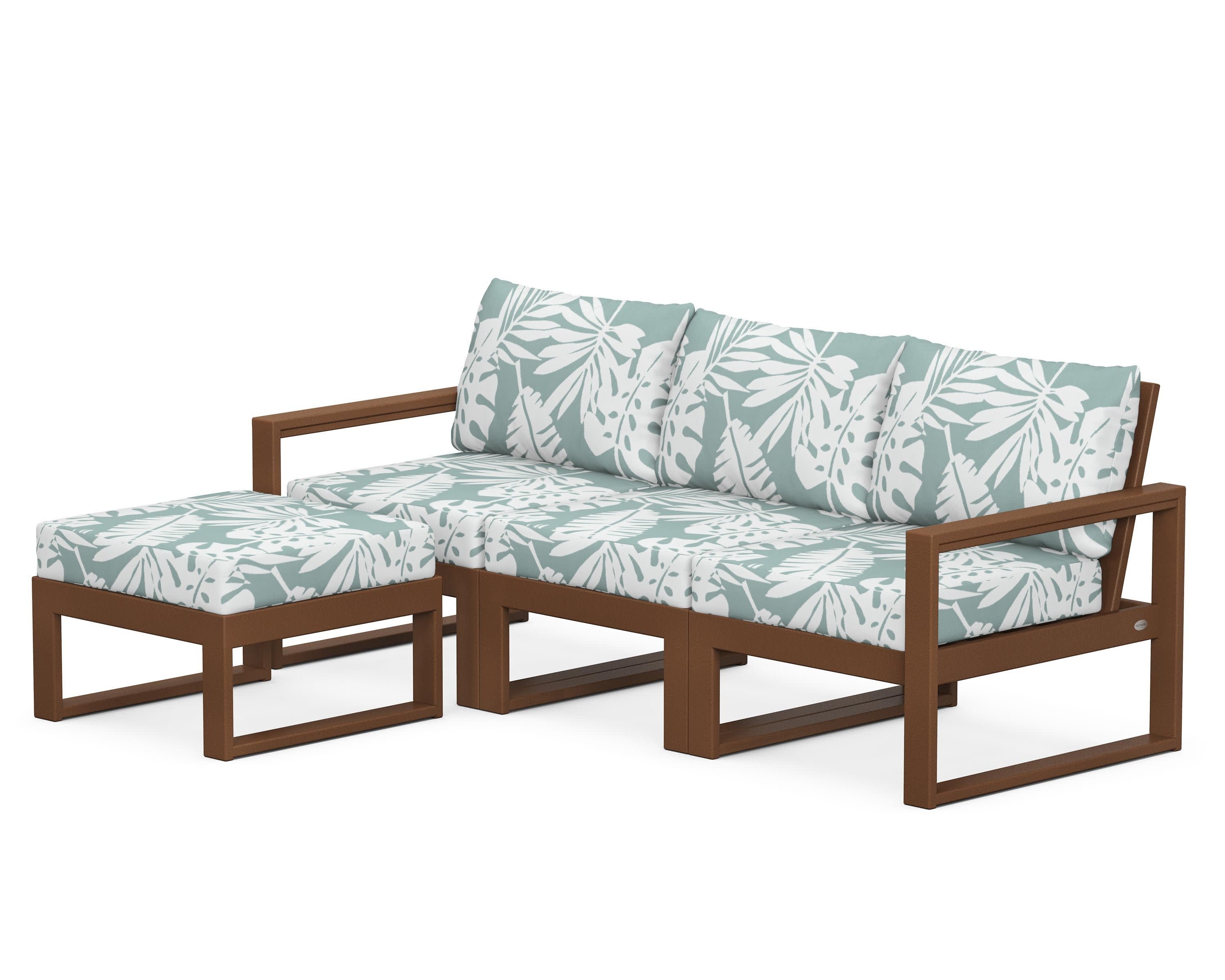 EDGE 4-Piece Modular Deep Seating Set with Ottoman in Teak / Leaf Glacier Spa