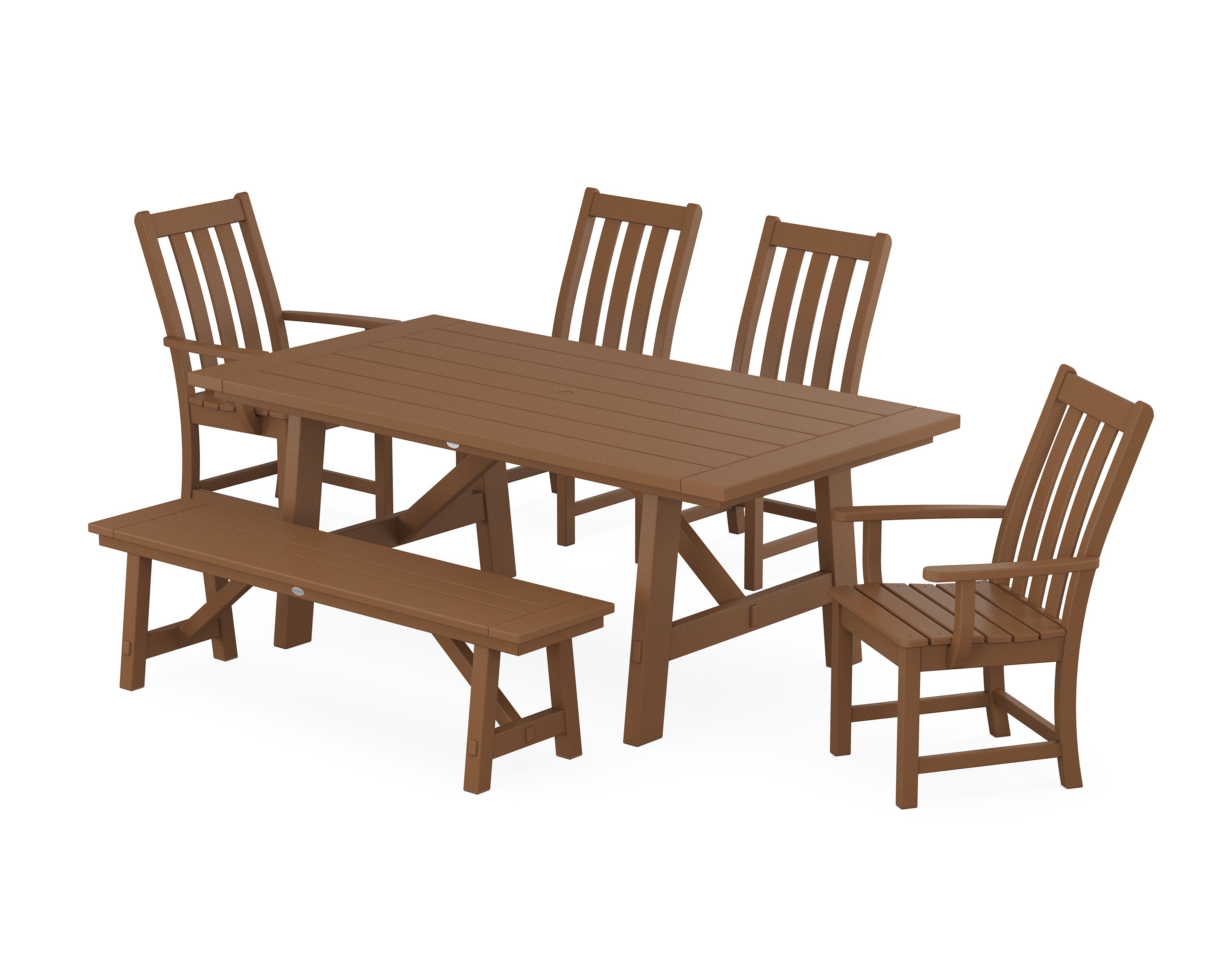Vineyard 6-Piece Rustic Farmhouse Dining Set With Bench in Teak