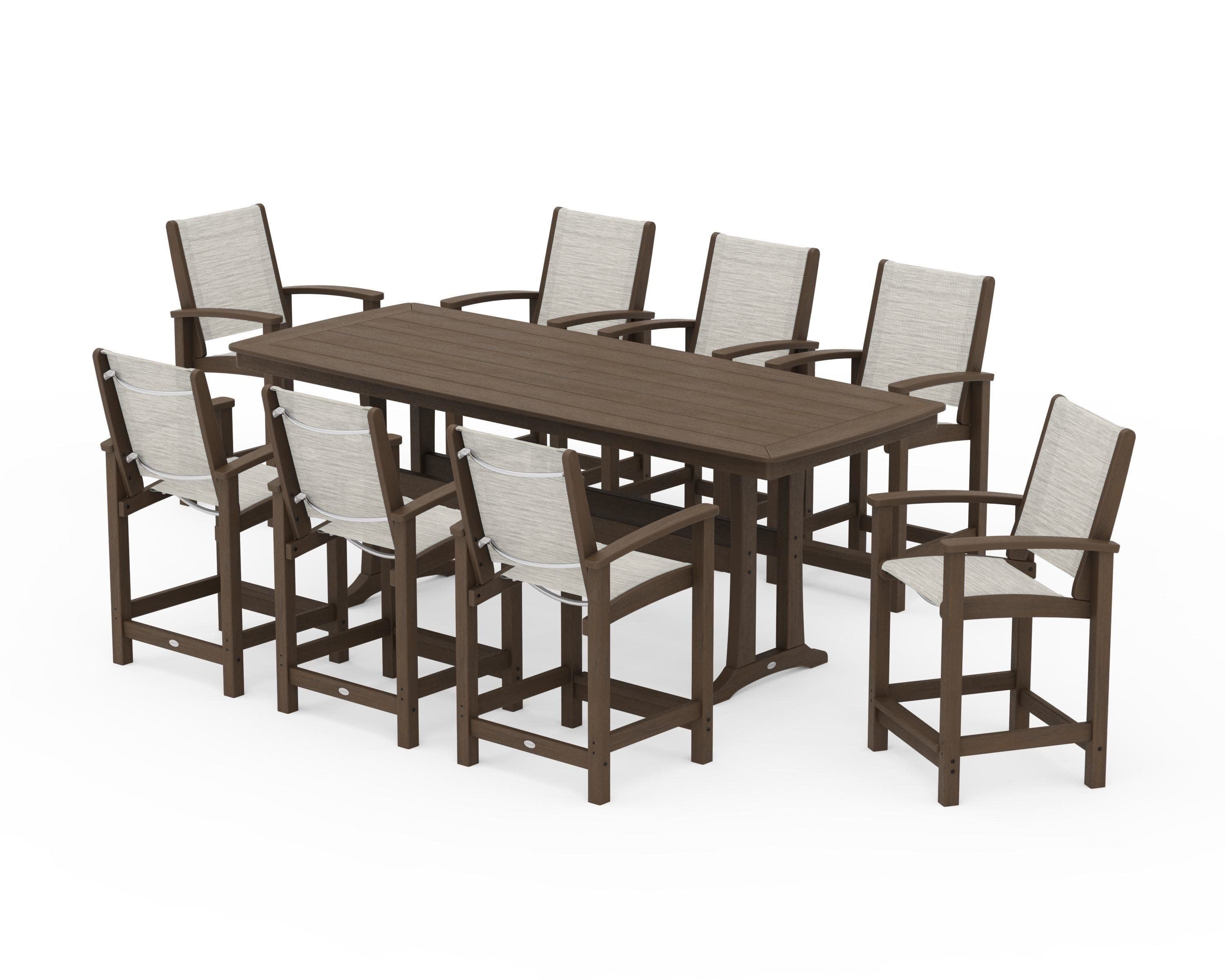 Coastal 9-Piece Counter Set with Trestle Legs in Kona / Birch Sling