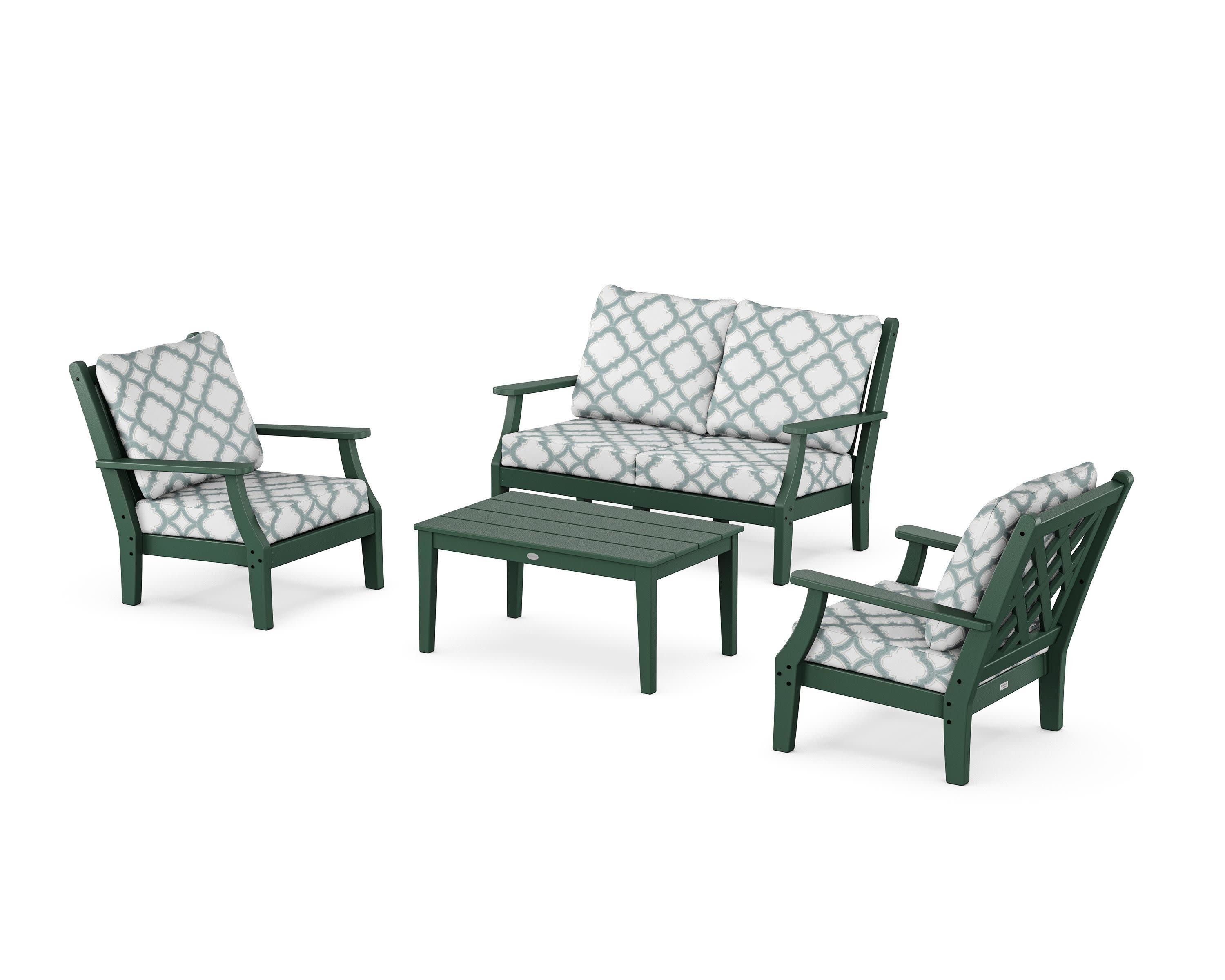Wovendale 4-Piece Deep Seating Set with Loveseat in Green / Trellis Glacier Spa